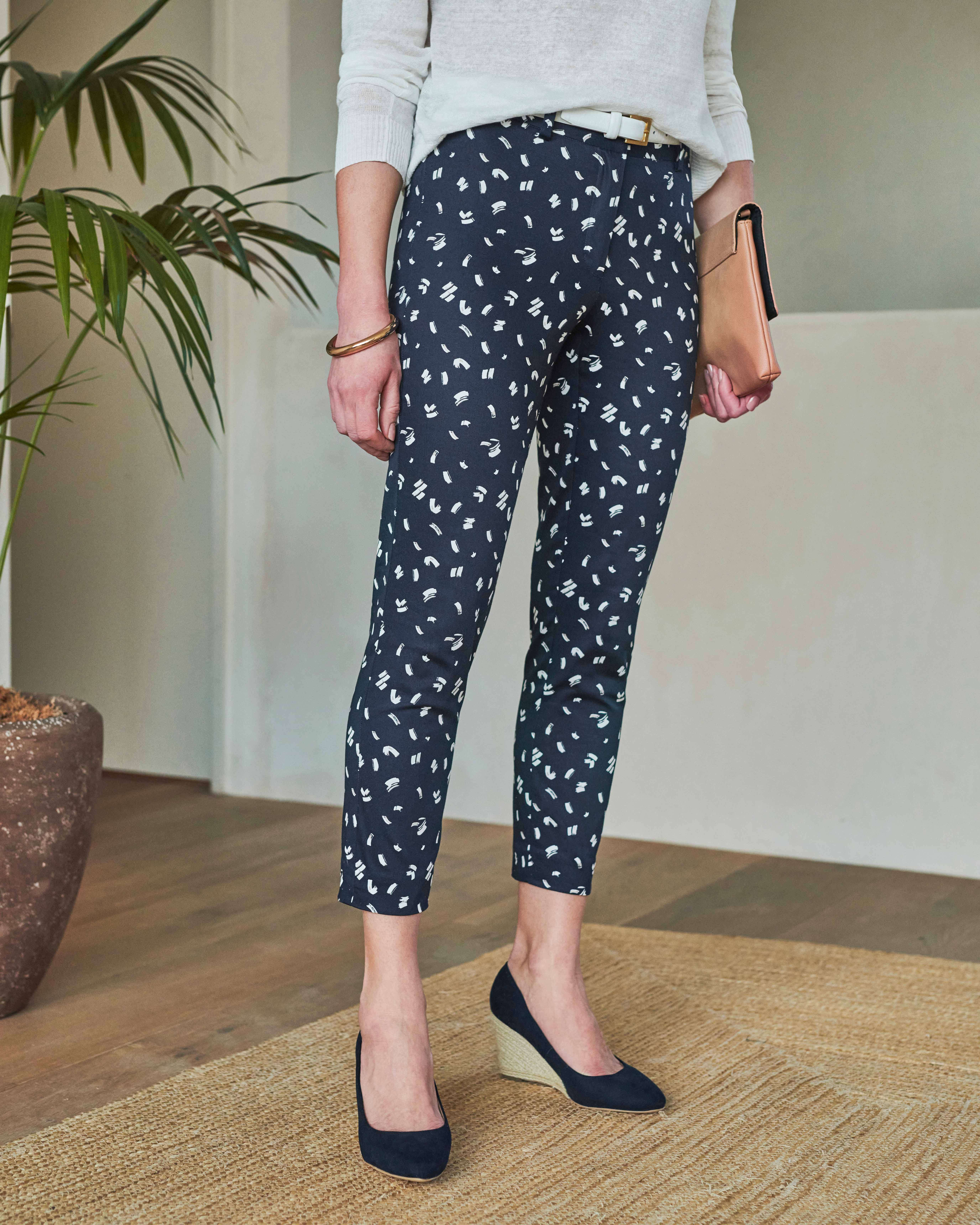 Navy Dash Print Capri Trouser Pure Collection