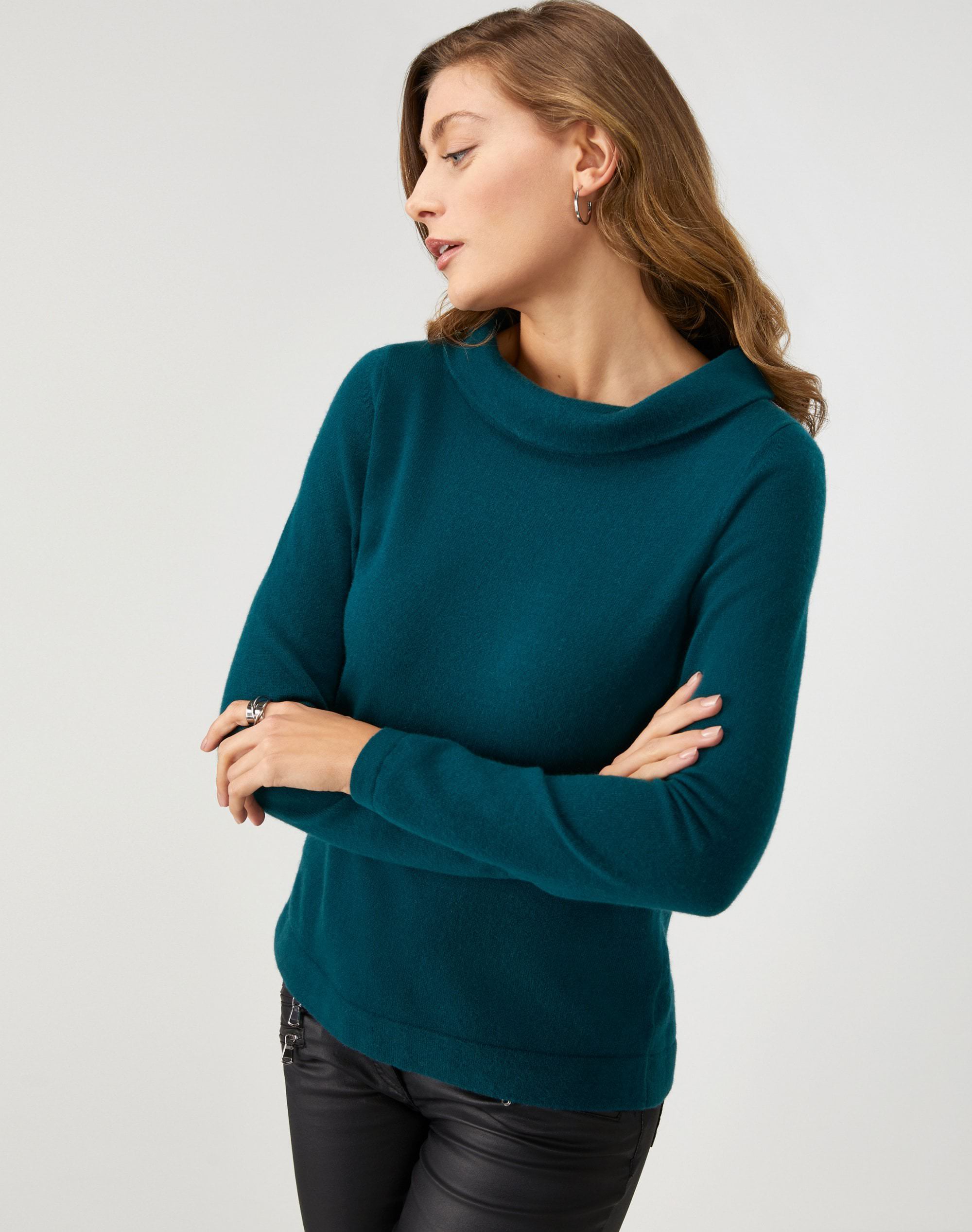 Pine Green | Cashmere Bardot Sweater | Pure Collection