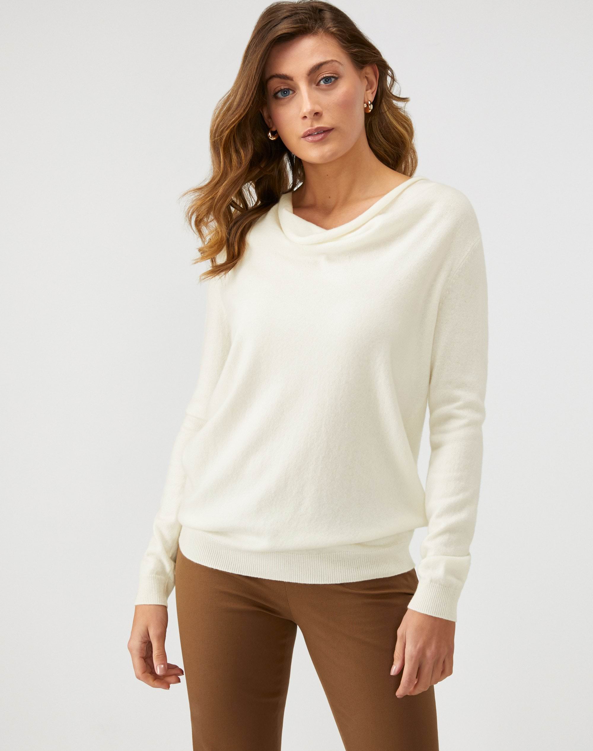 Soft White | Cashmere Boyfriend Drape Neck Sweater | Pure Collection