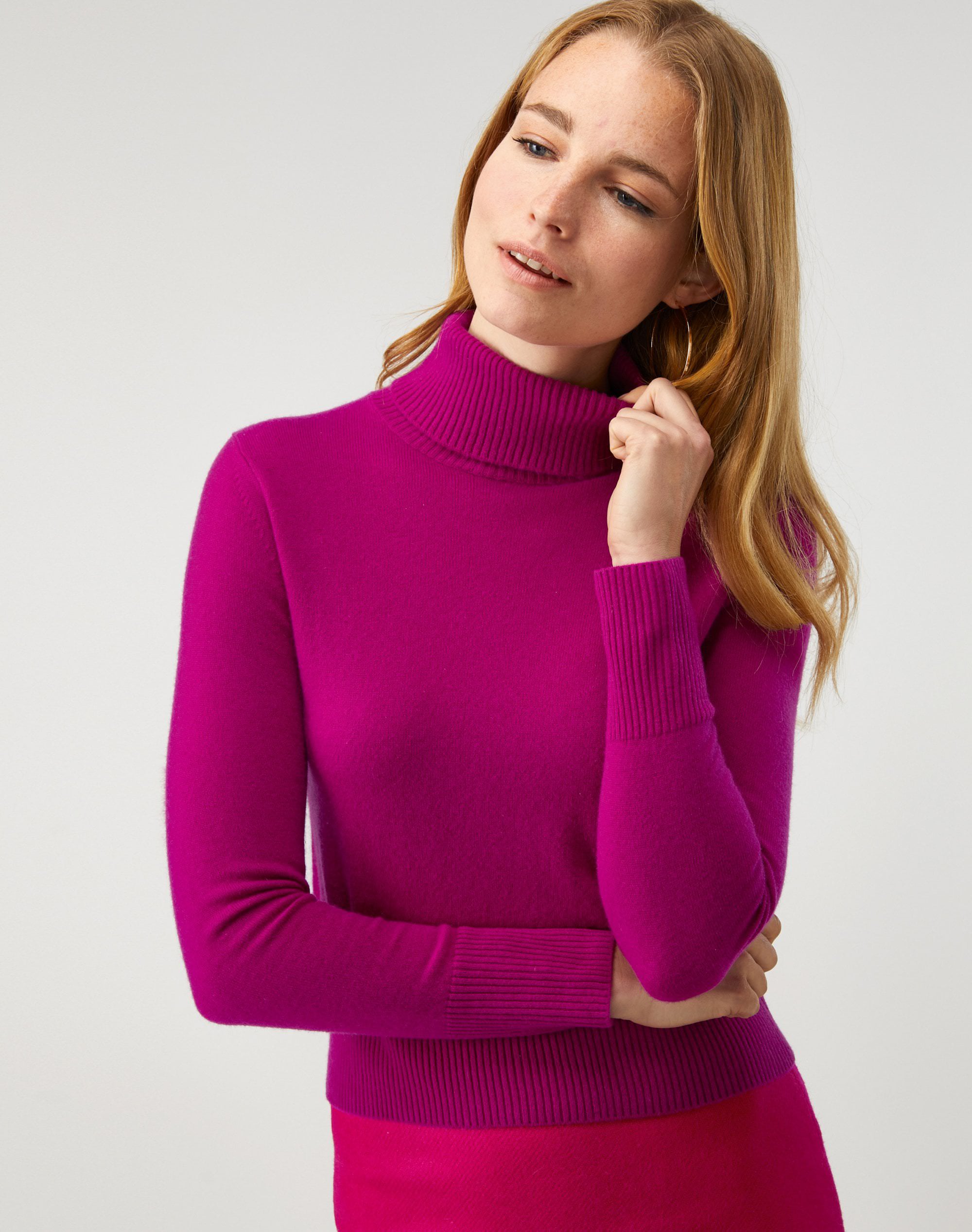 Bright Magenta | Cashmere Cropped Polo Sweater | Pure Collection