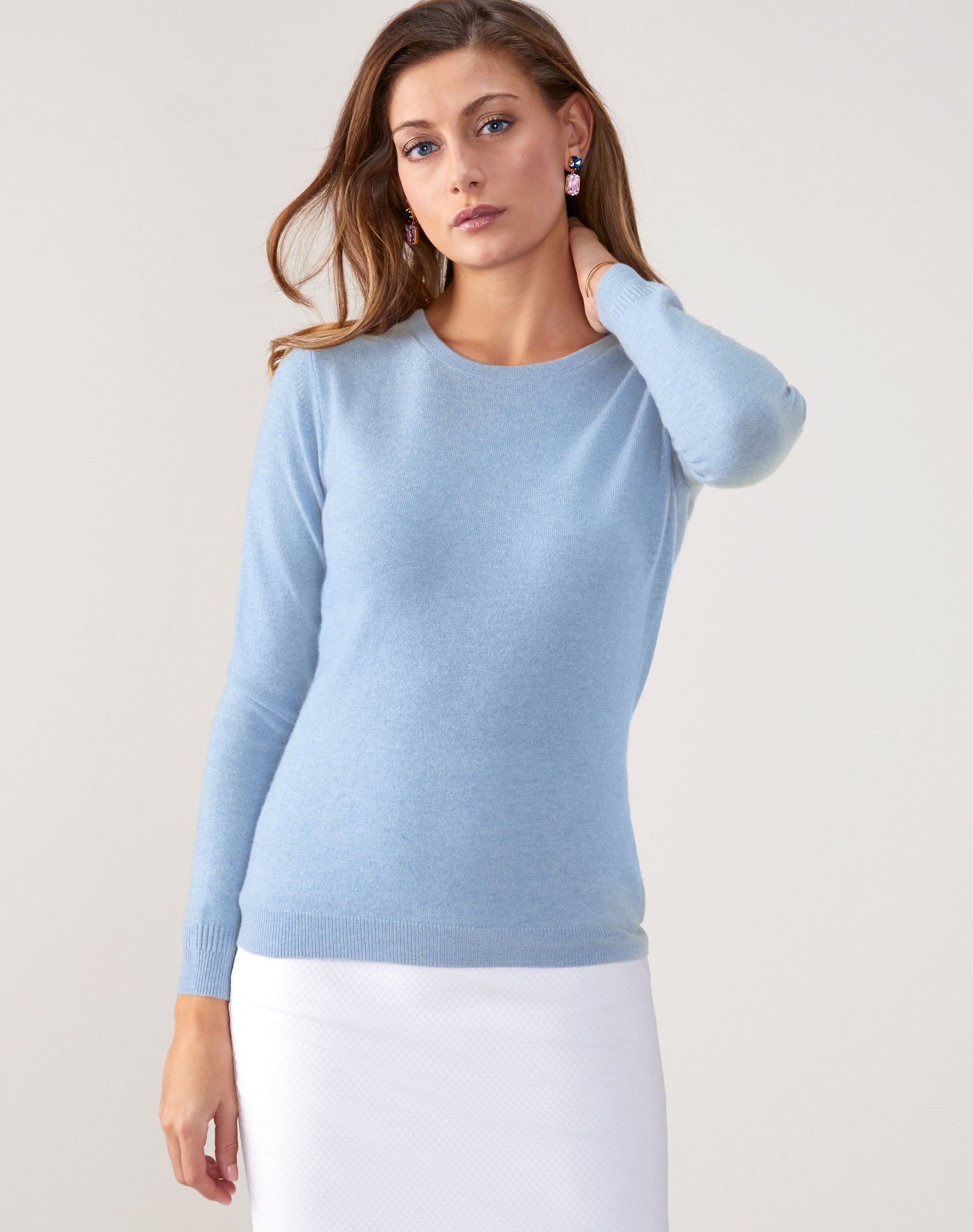 Heather Bluebell | Cashmere Slim Fit Crew Neck Sweater | Pure Collection