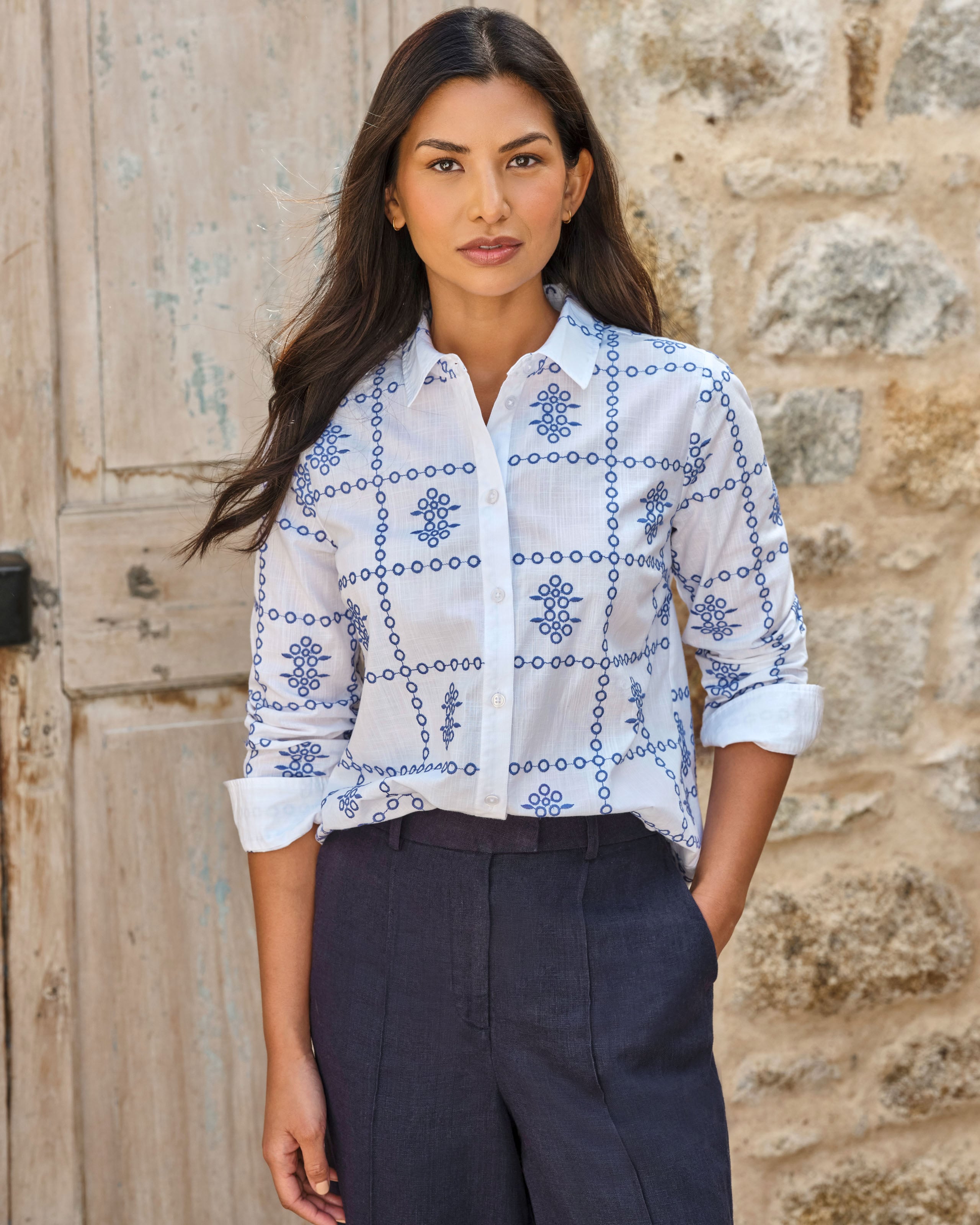 White Blue | Blue Embroidered Shirt | Pure Collection