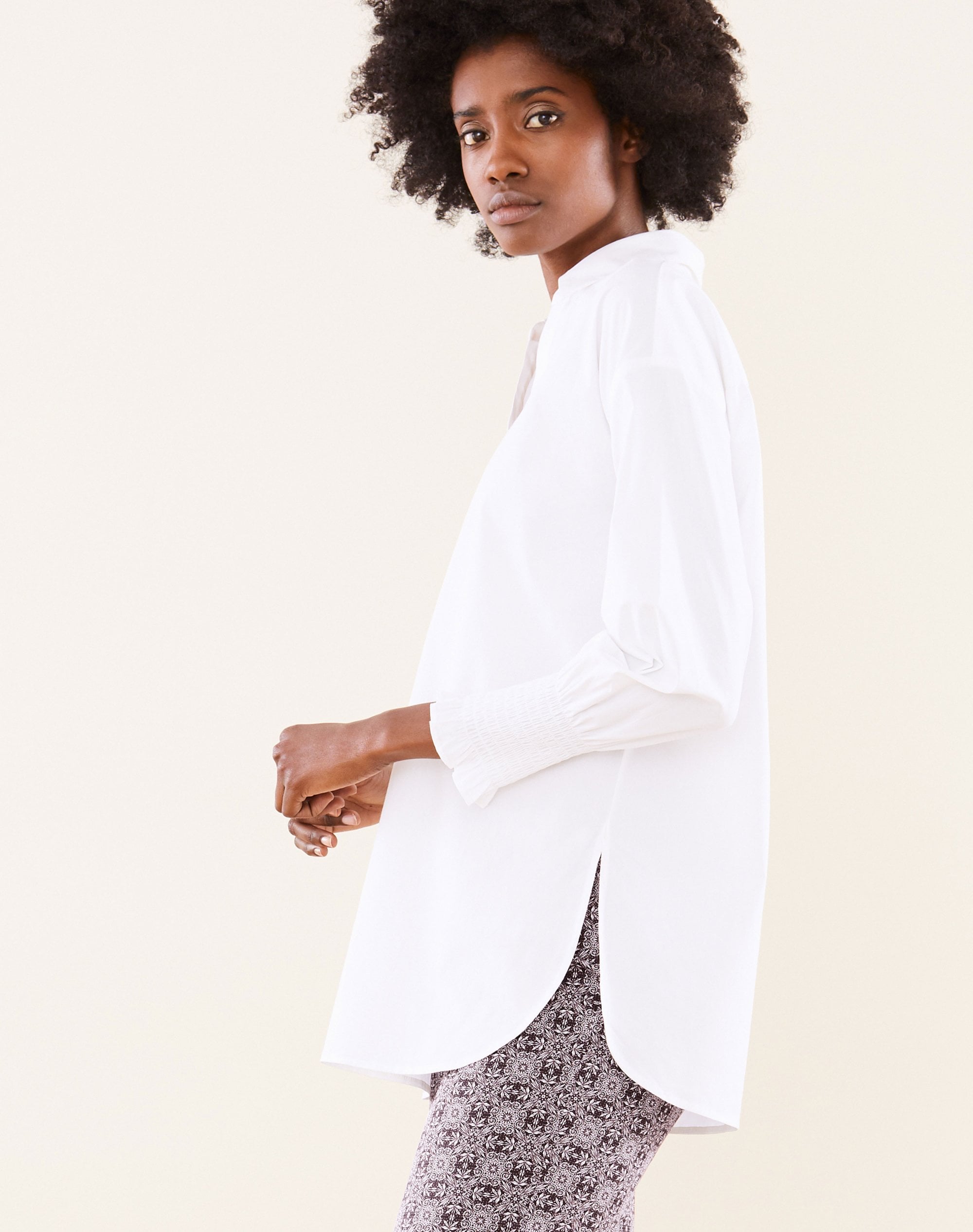 smocked white shirt