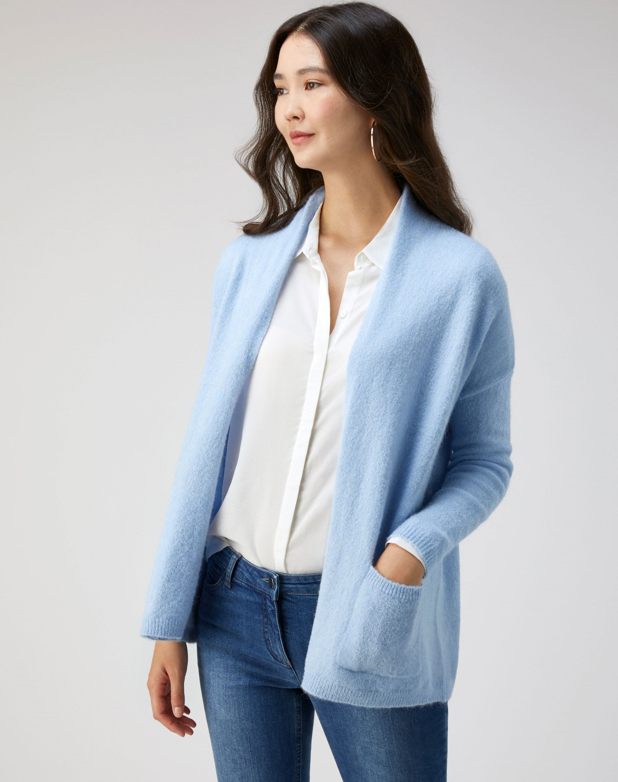 Frost Blue Edge To Edge Brushed Cardigan Pure Collection