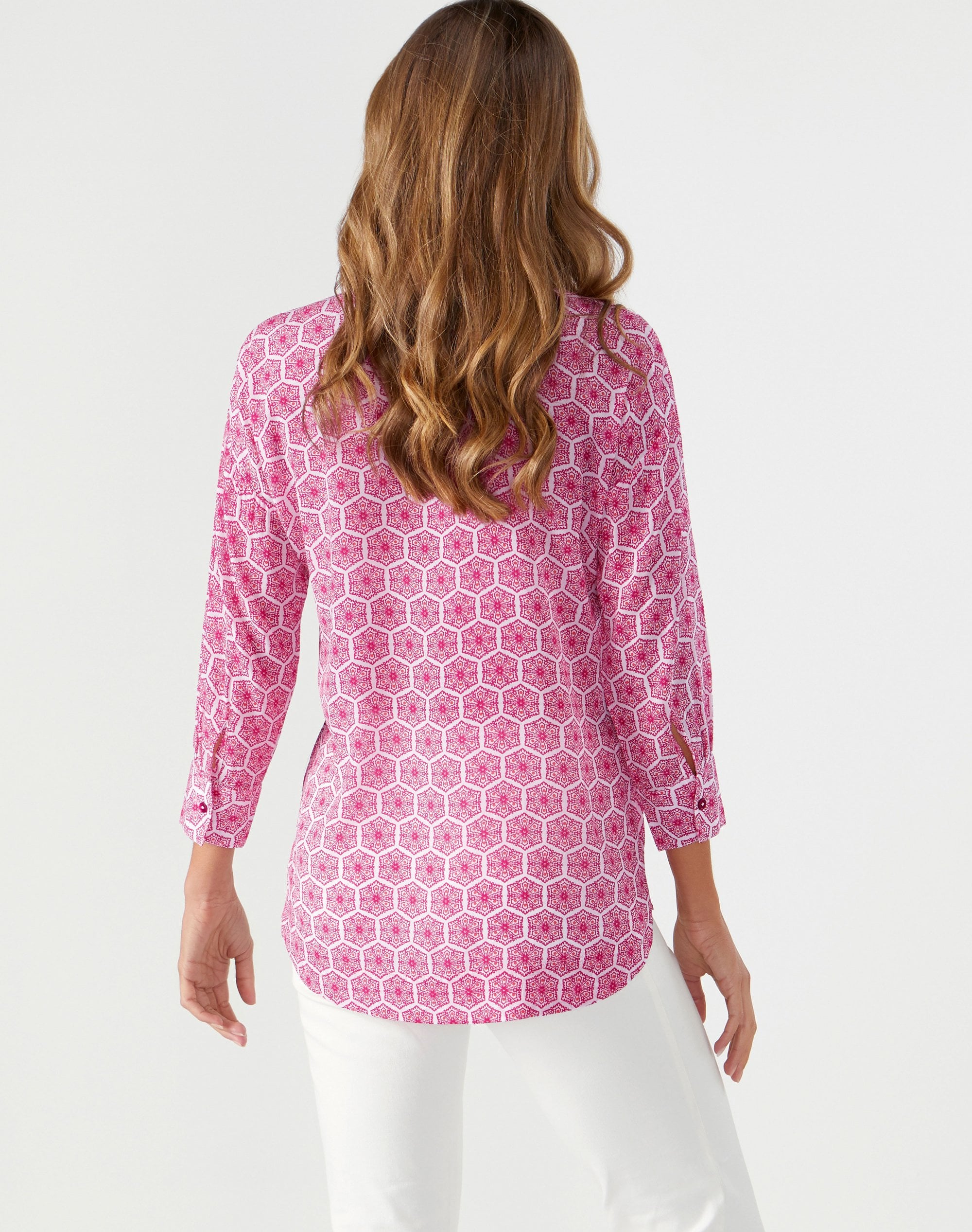 Bright Pink Tile Embroidered Printed Blouse Pure Collection