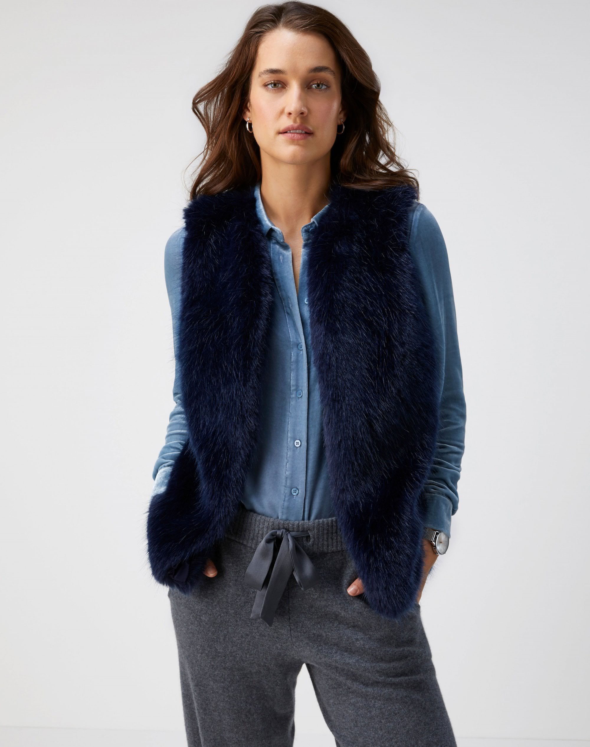Navy Faux Fur Gilet Pure Collection