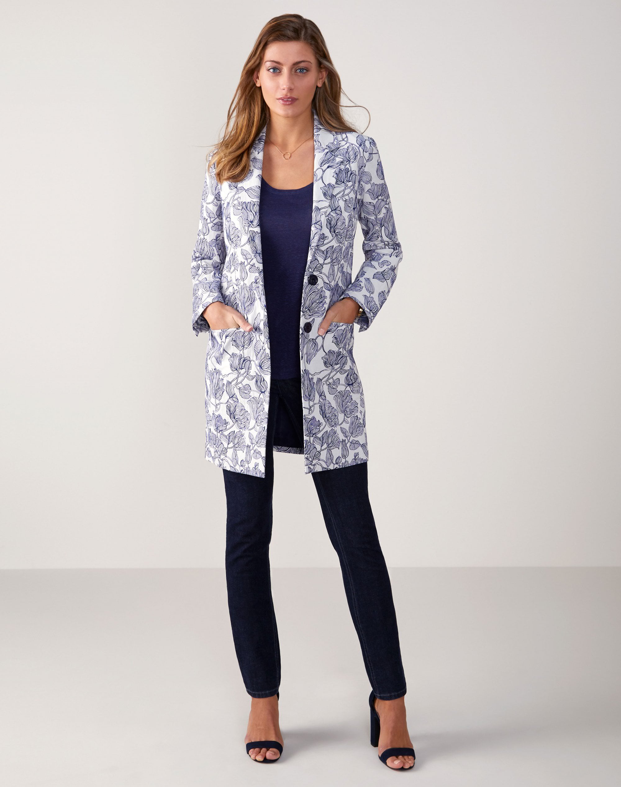 Blue Floral Floral Jacquard Coat Pure Collection