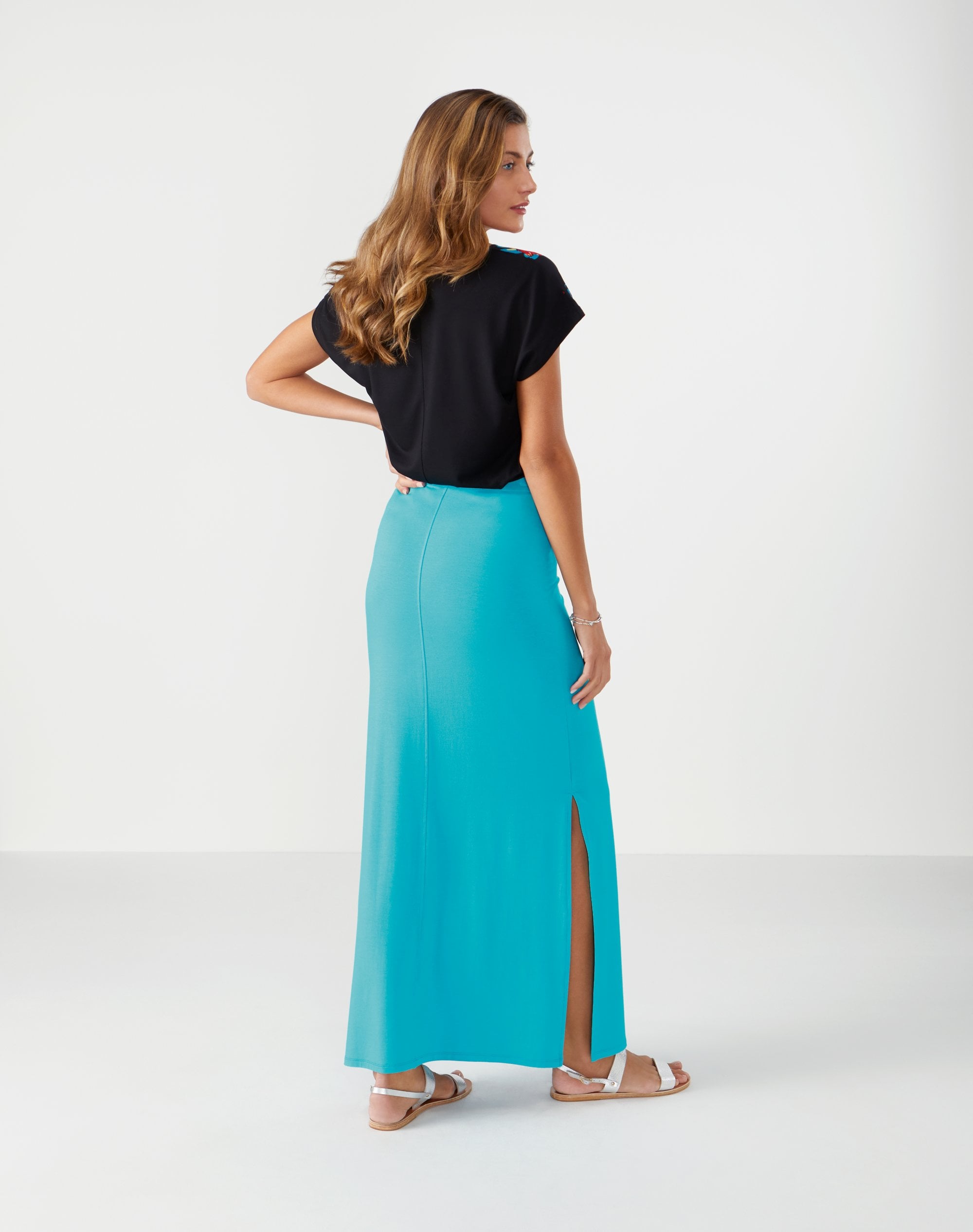 Deep Turquoise Jersey Maxi Skirt Pure Collection