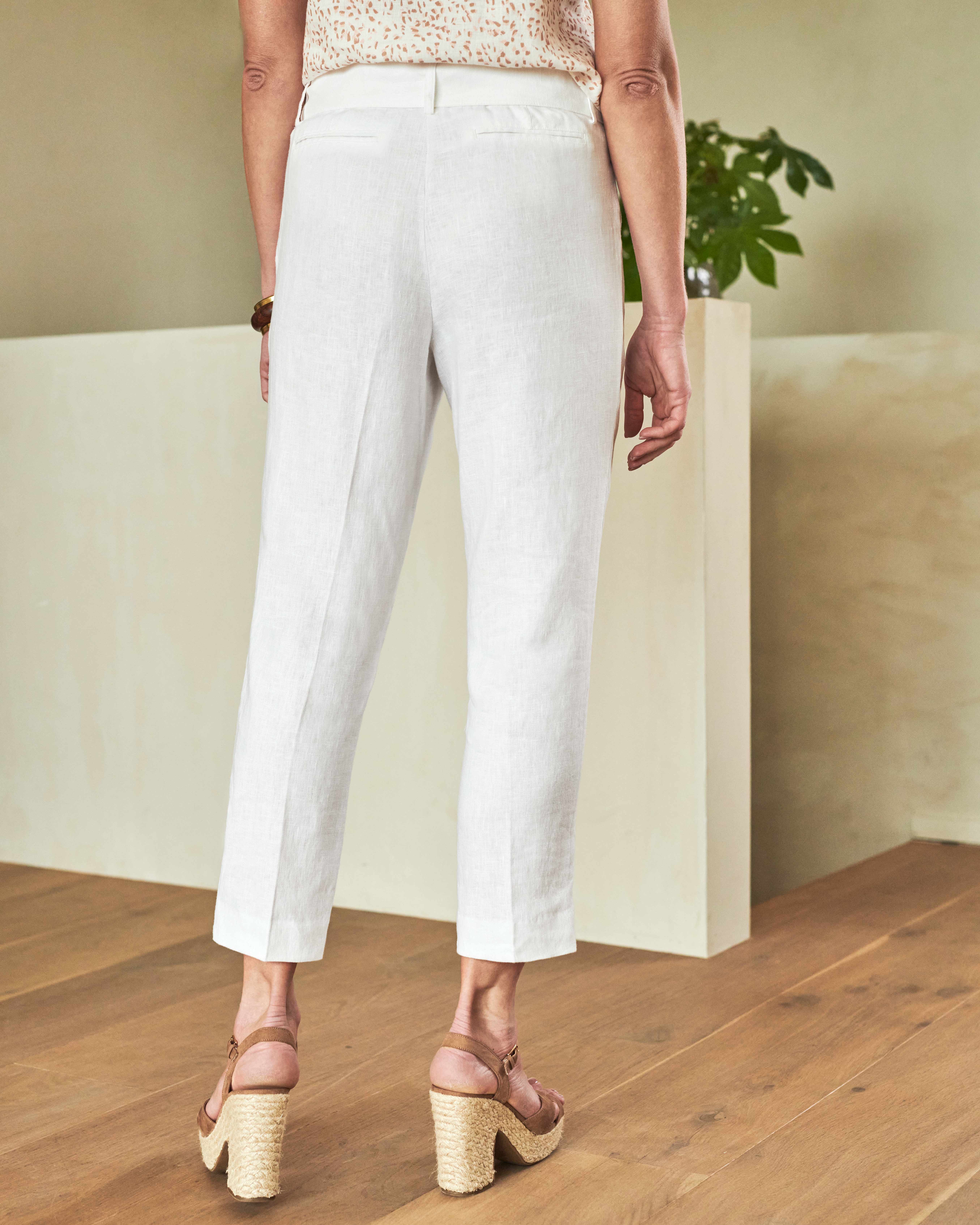 White | Laundered Linen Belted Trouser | Pure Collection