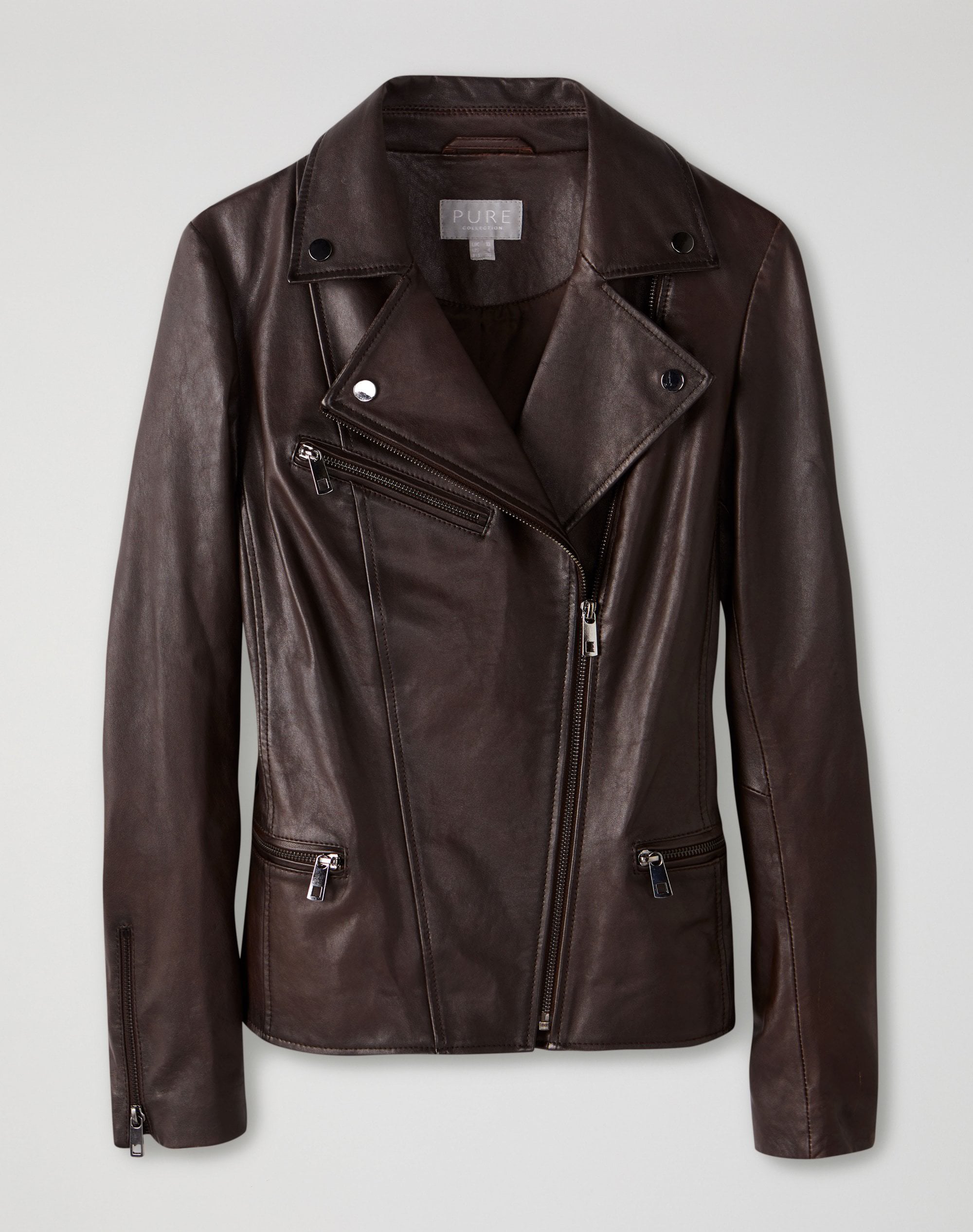 Chocolate | Leather Biker Jacket | Pure Collection