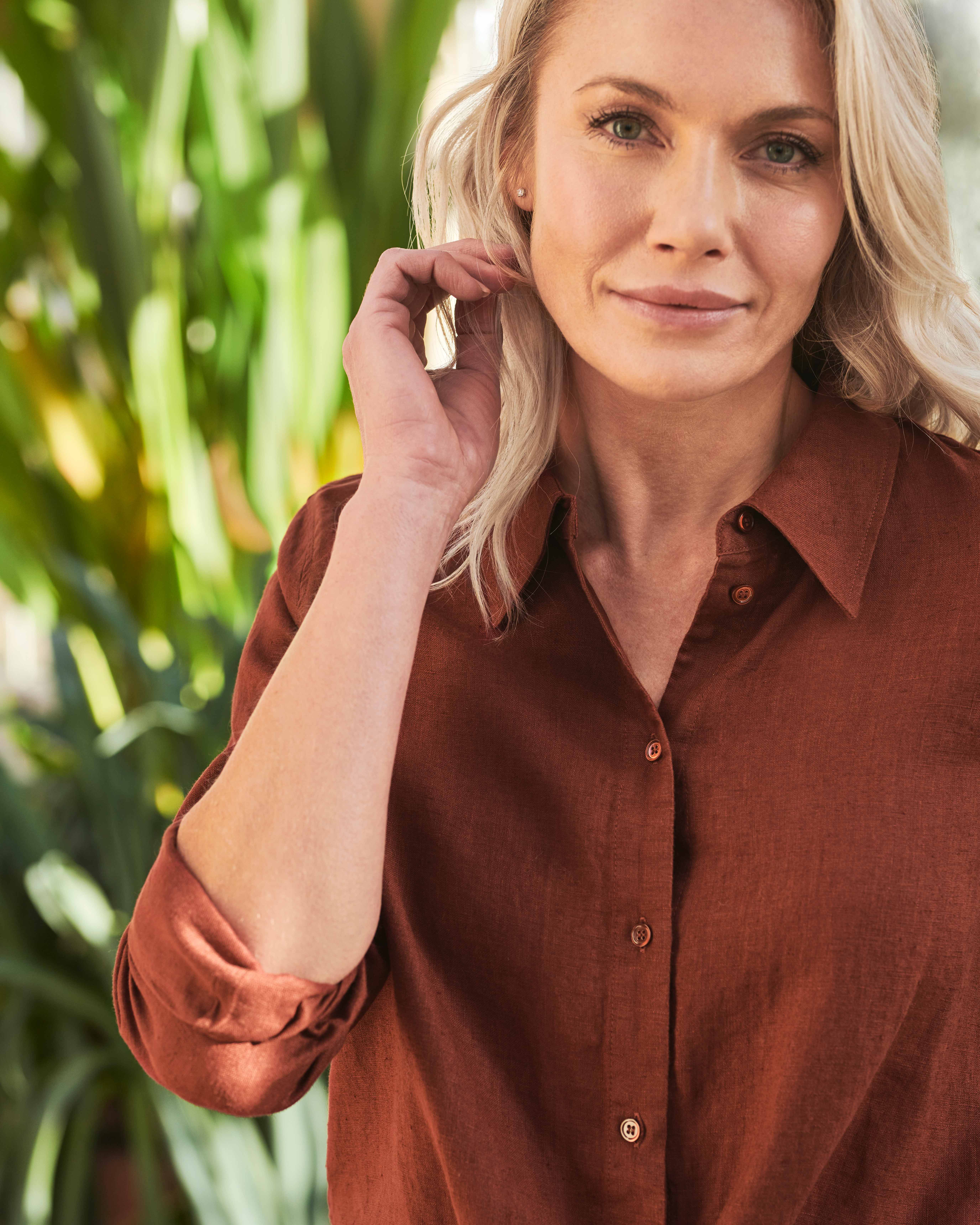 Terracotta Linen Tie Hem Shirt Pure Collection