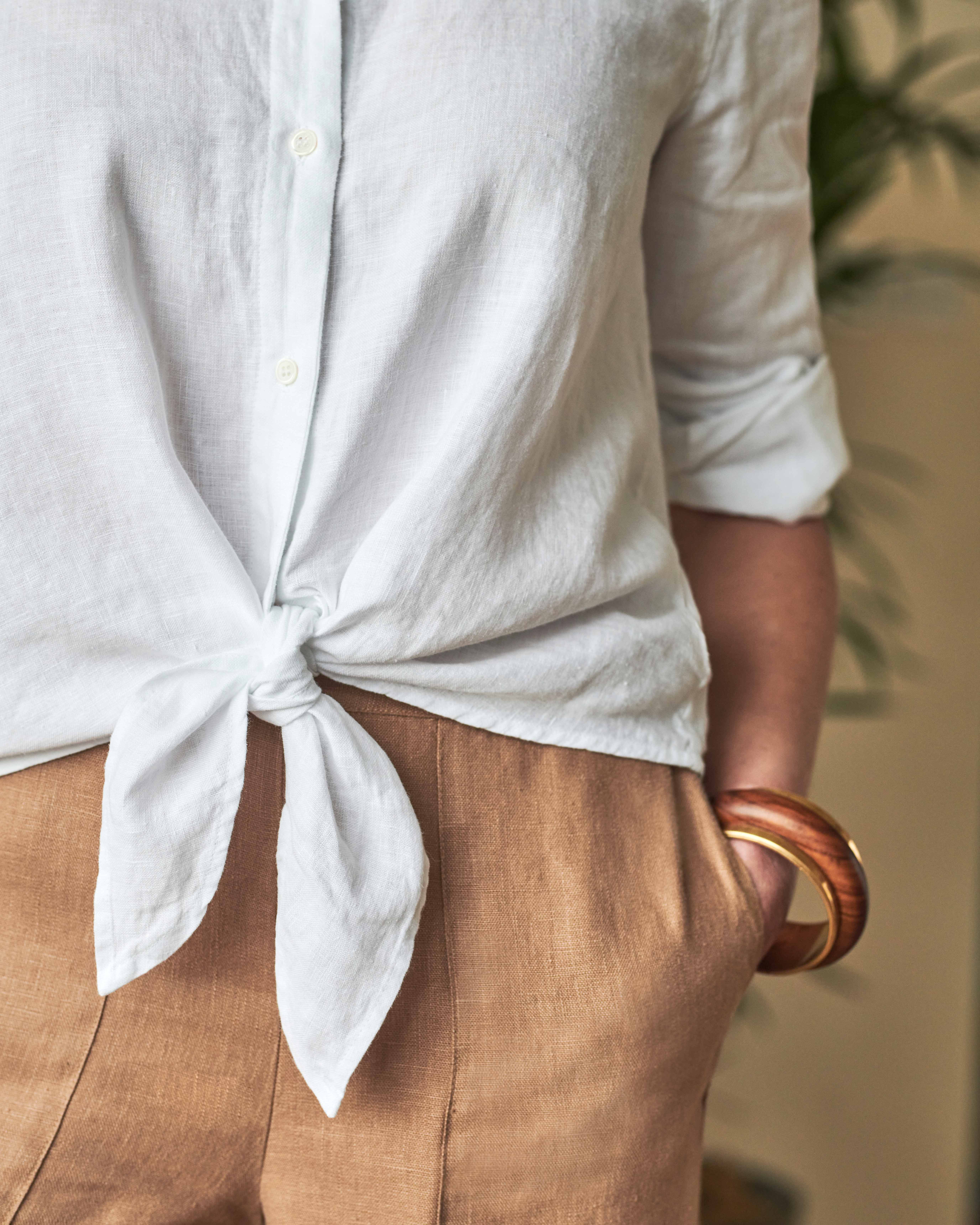 White Linen Tie Hem Shirt Pure Collection