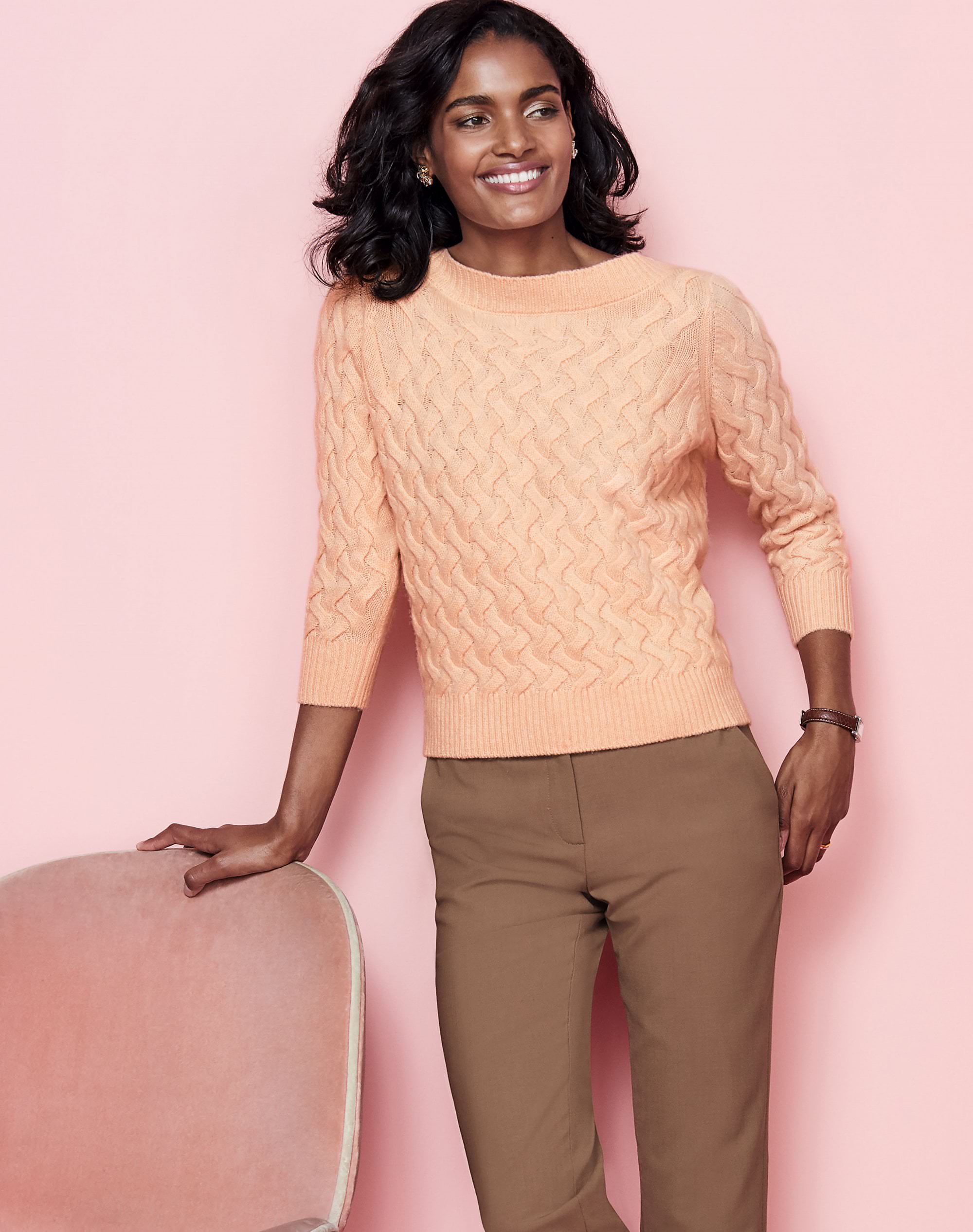 Heather Peach | Lofty Cable Sweater | Pure Collection