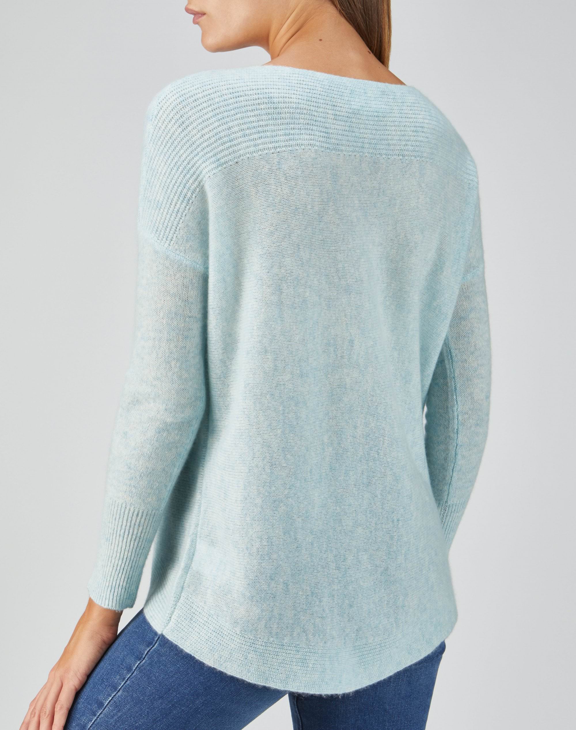 Heather Blue | Organic Cashmere Rib Detail Sweater | Pure Collection