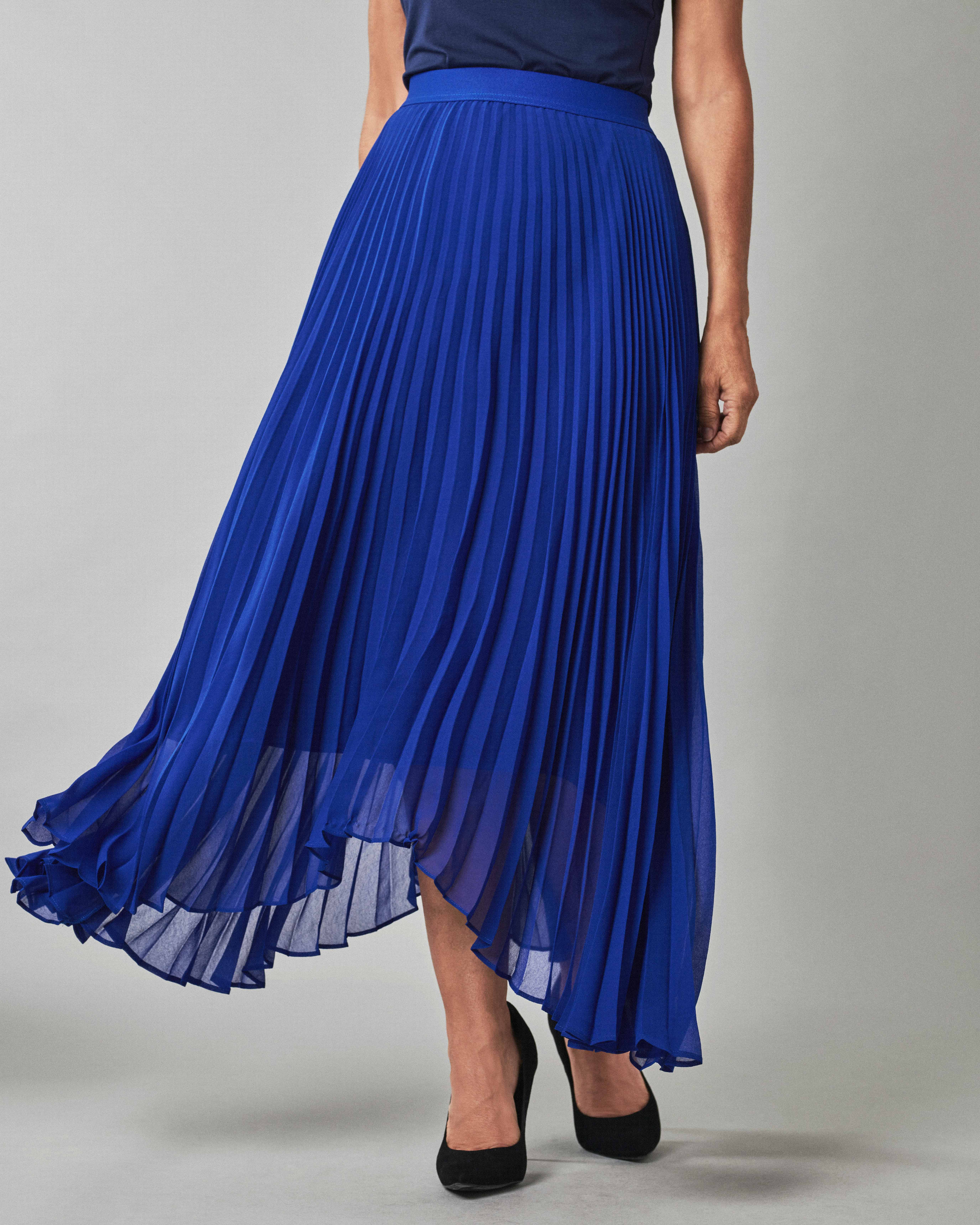 Royal Blue | Pleated Drop Hem Skirt | Pure Collection