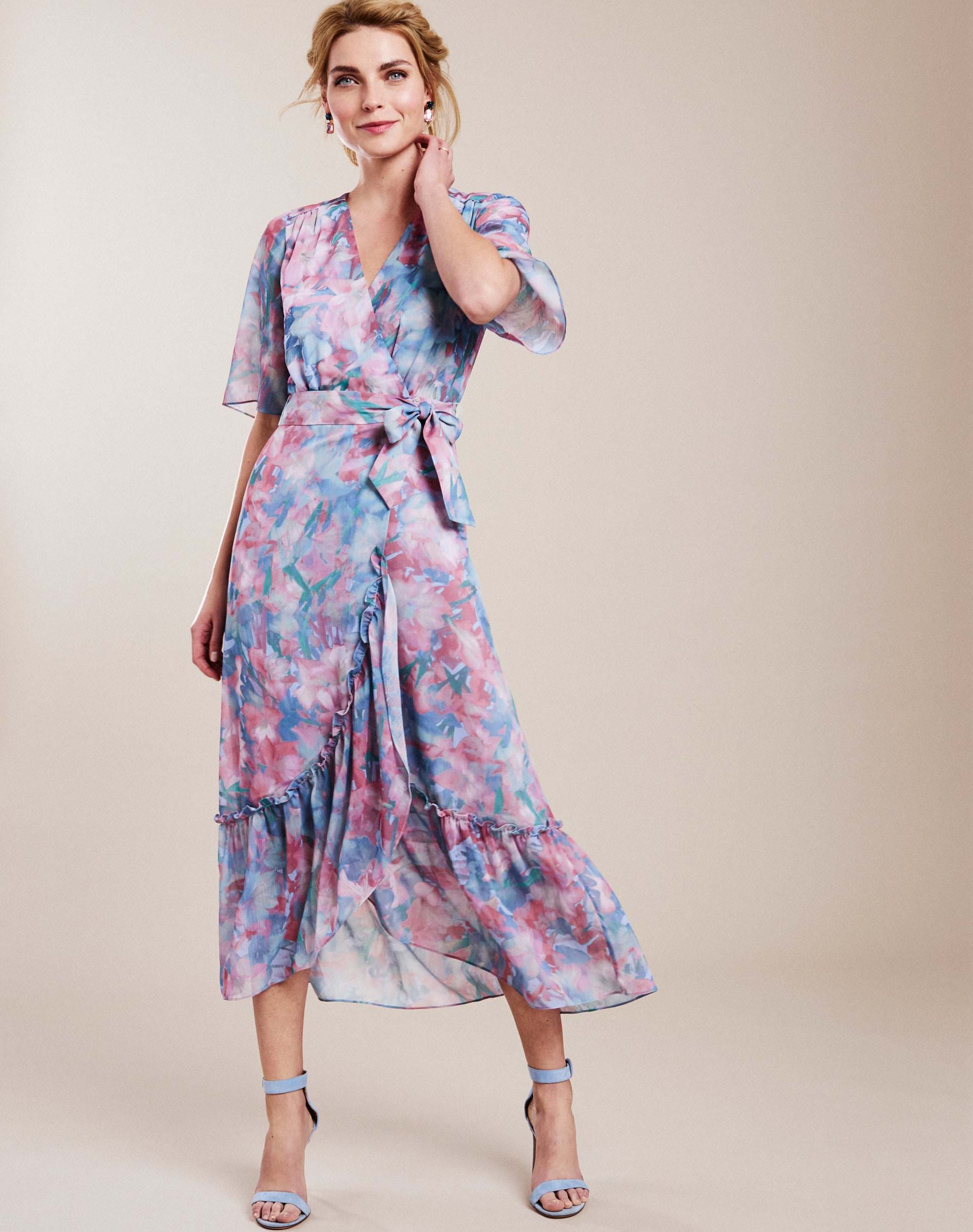 Garden Floral | Printed Wrap Midi Dress | Pure Collection