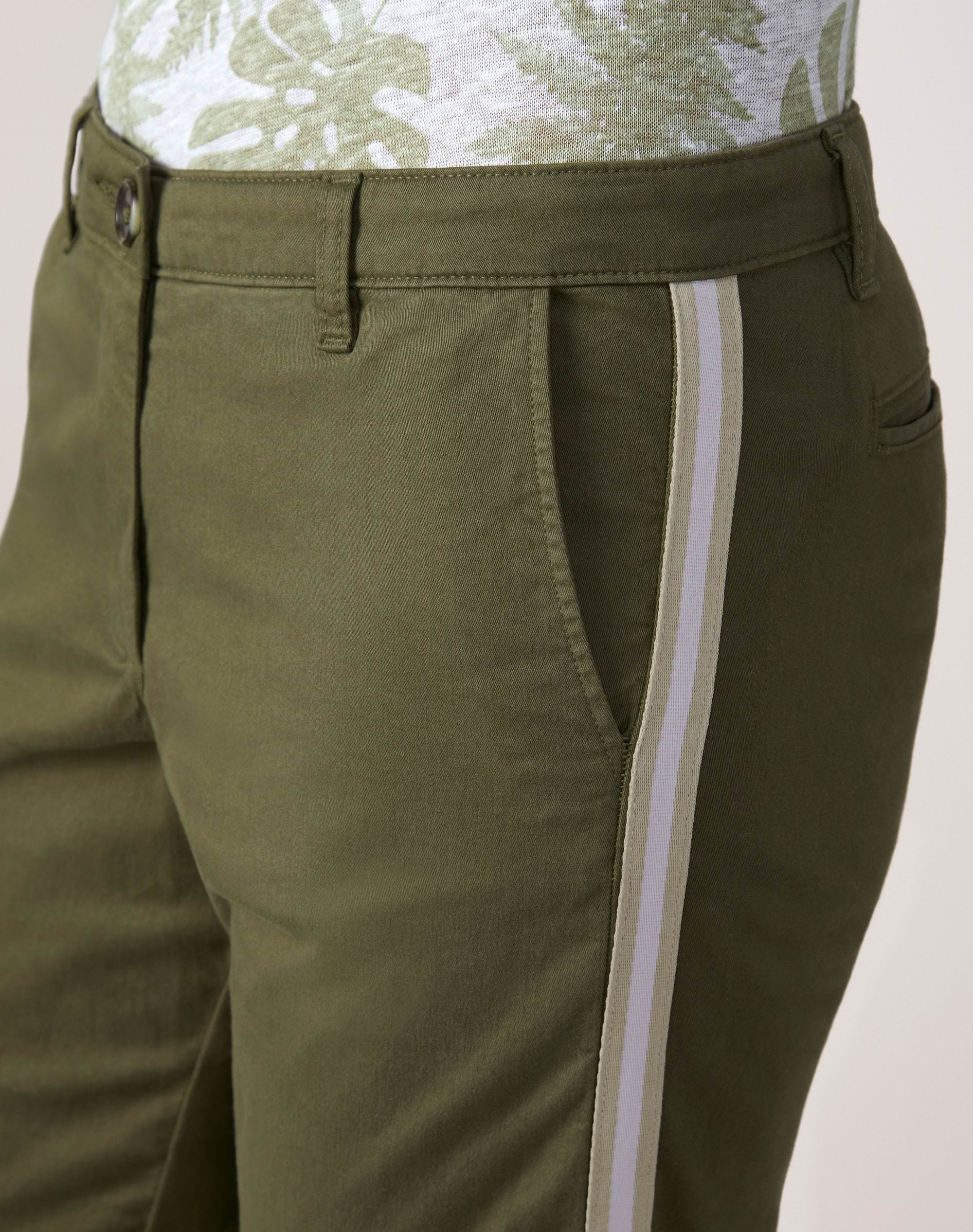Khaki Ecru | Side Stripe Skinny Trouser | Pure Collection