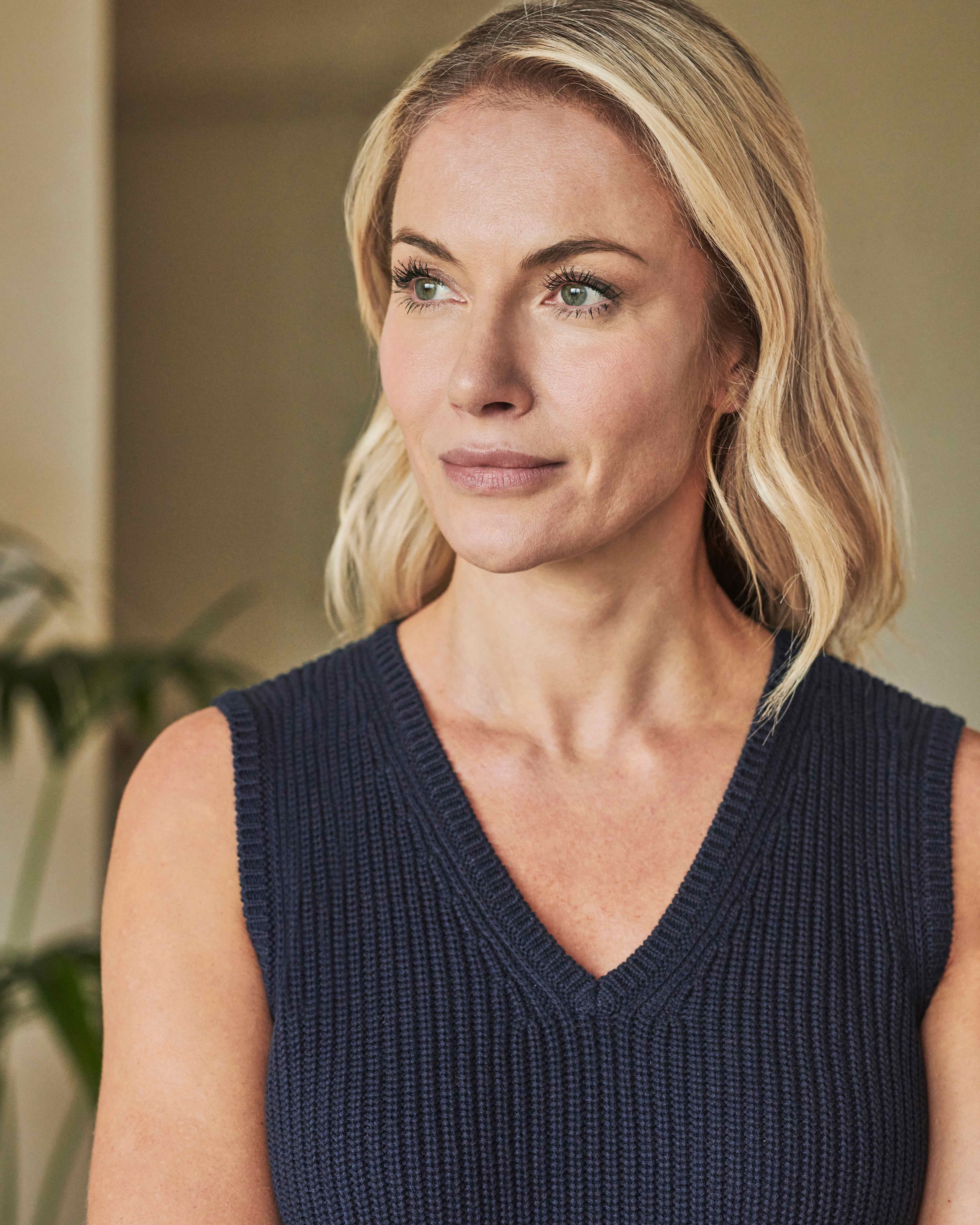 Navy Cotton Ribbed V Neck Tank Pure Collection