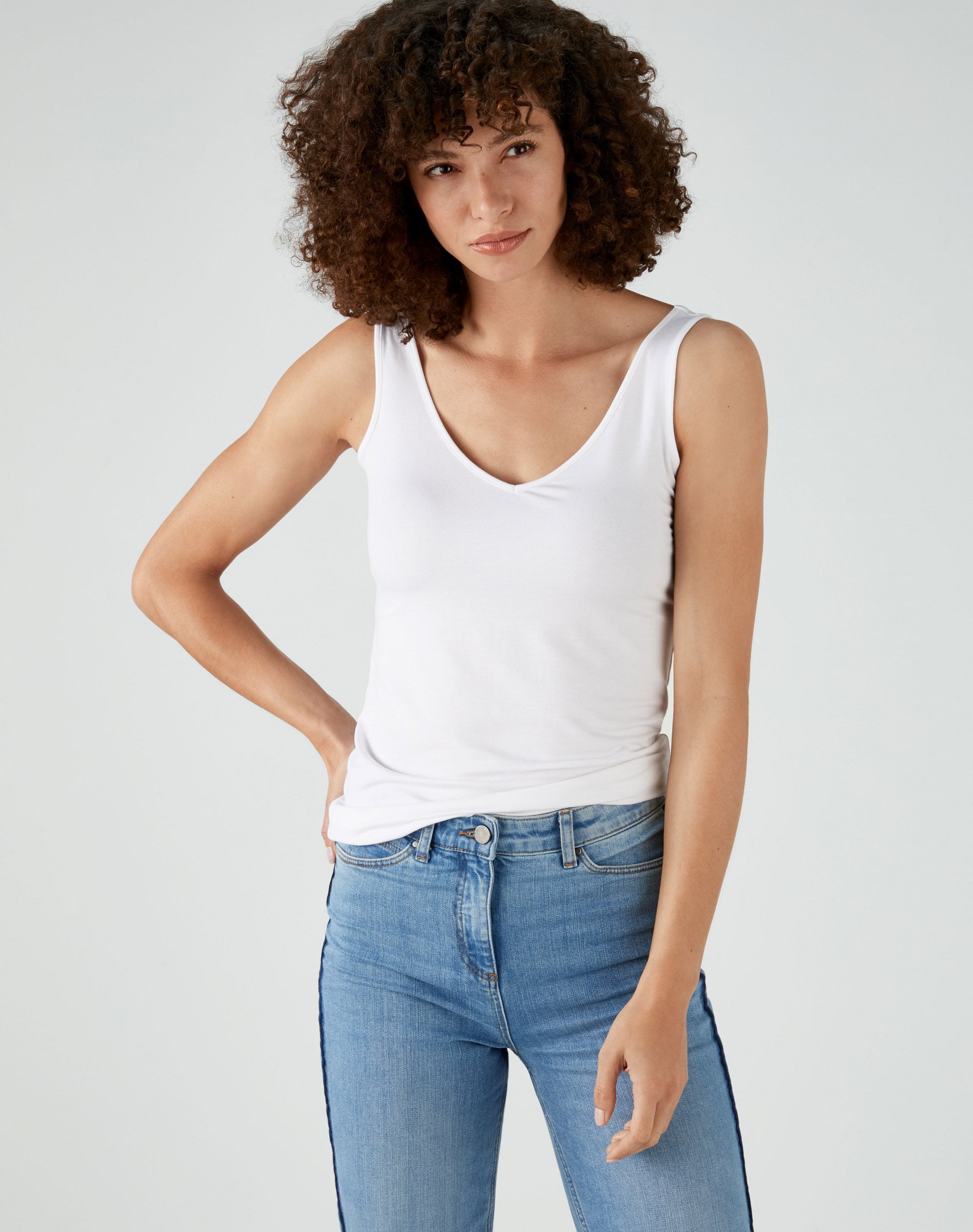 White Soft Jersey V Neck Vest Pure Collection