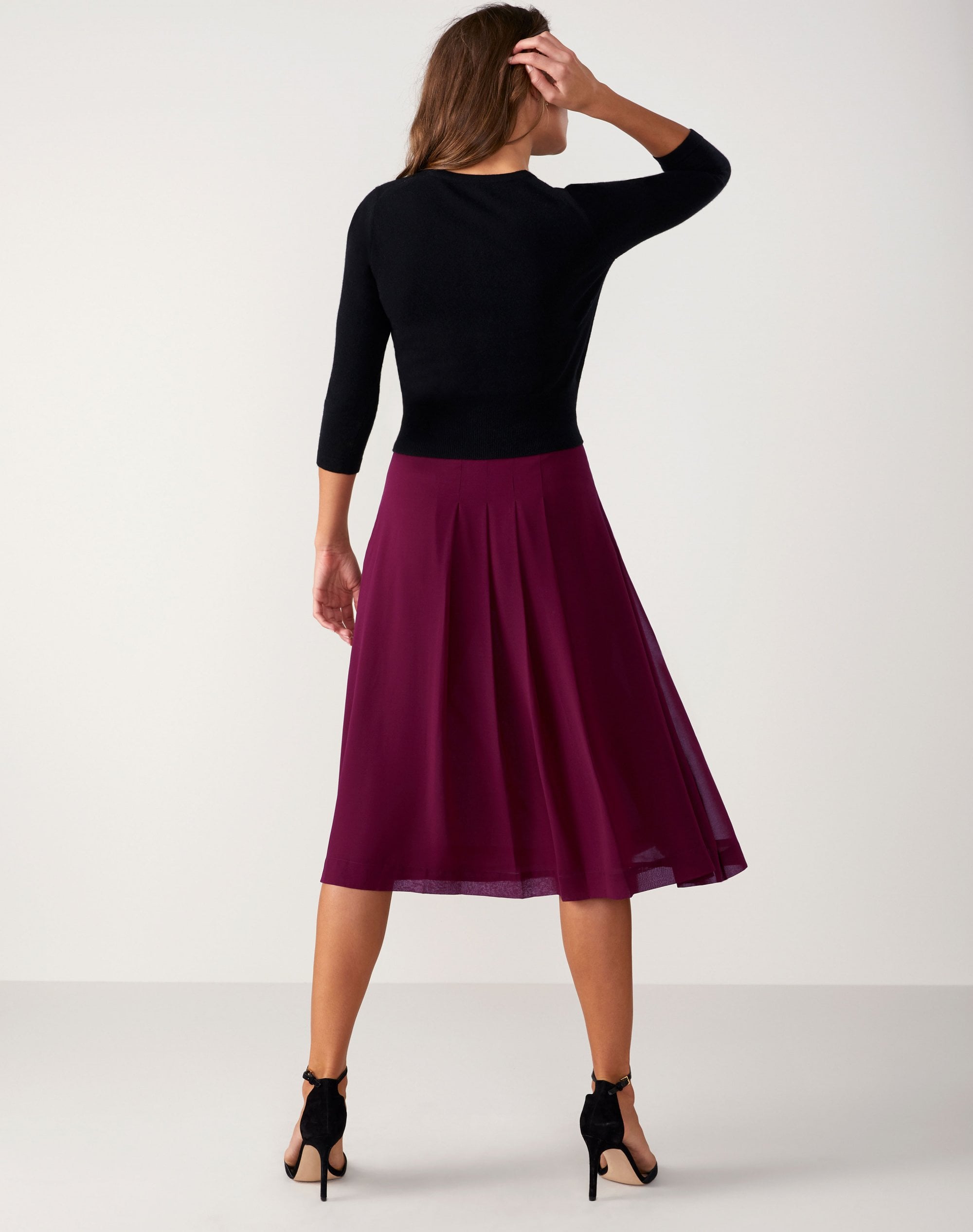 Burgundy | Soft Pleat Skirt | Pure Collection