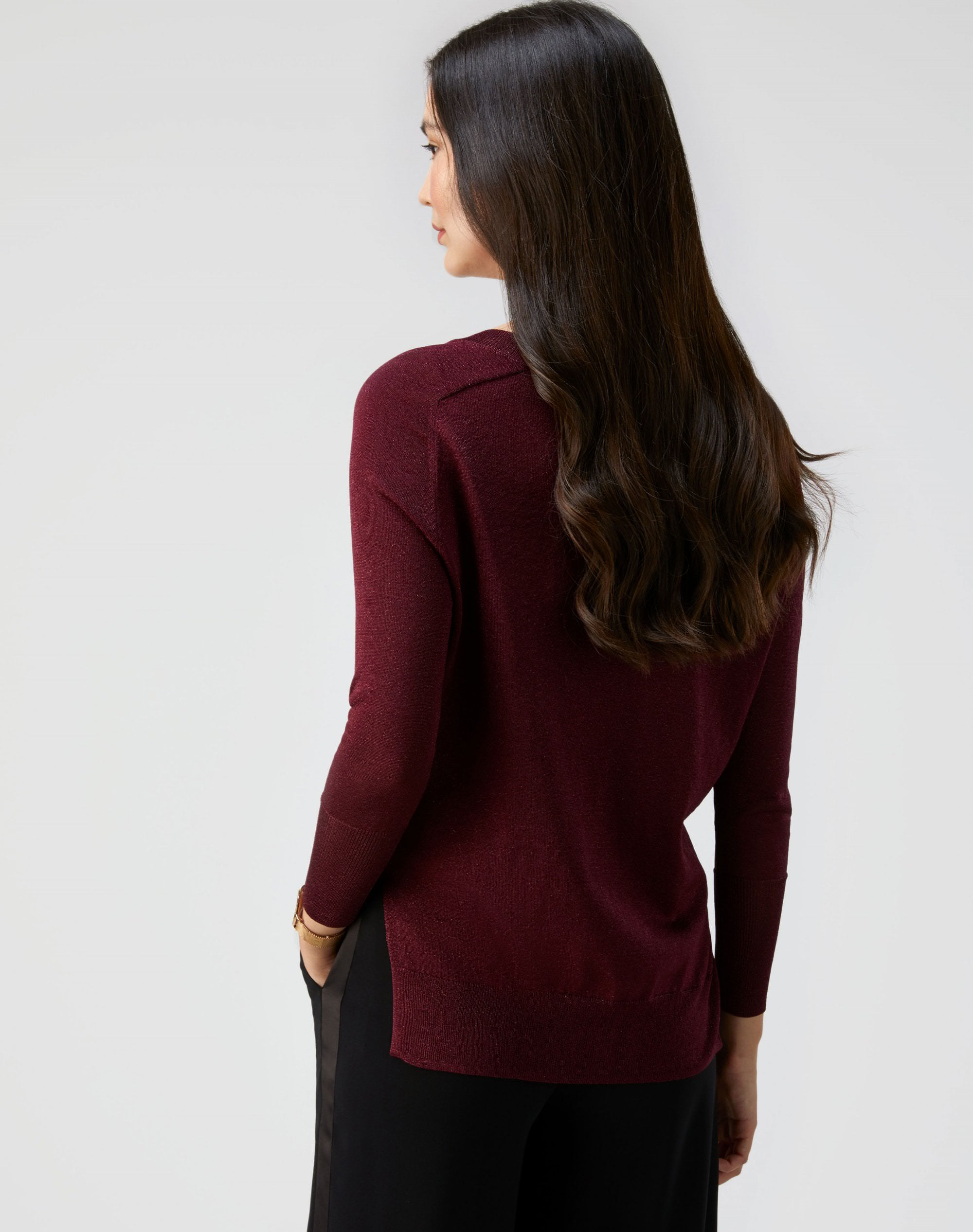 Claret Sparkle | Sparkle V Neck Sweater | Pure Collection