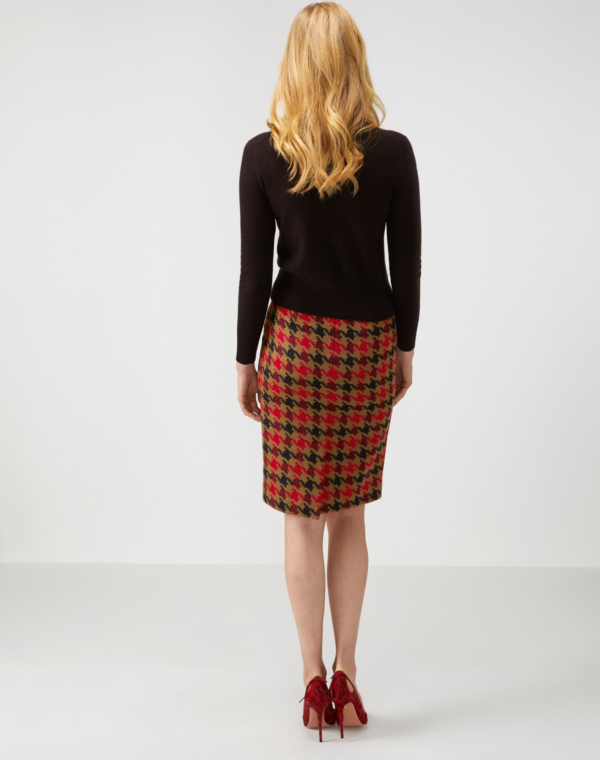 Camel Giant Dogtooth | Wool Pencil Skirt | Pure Collection