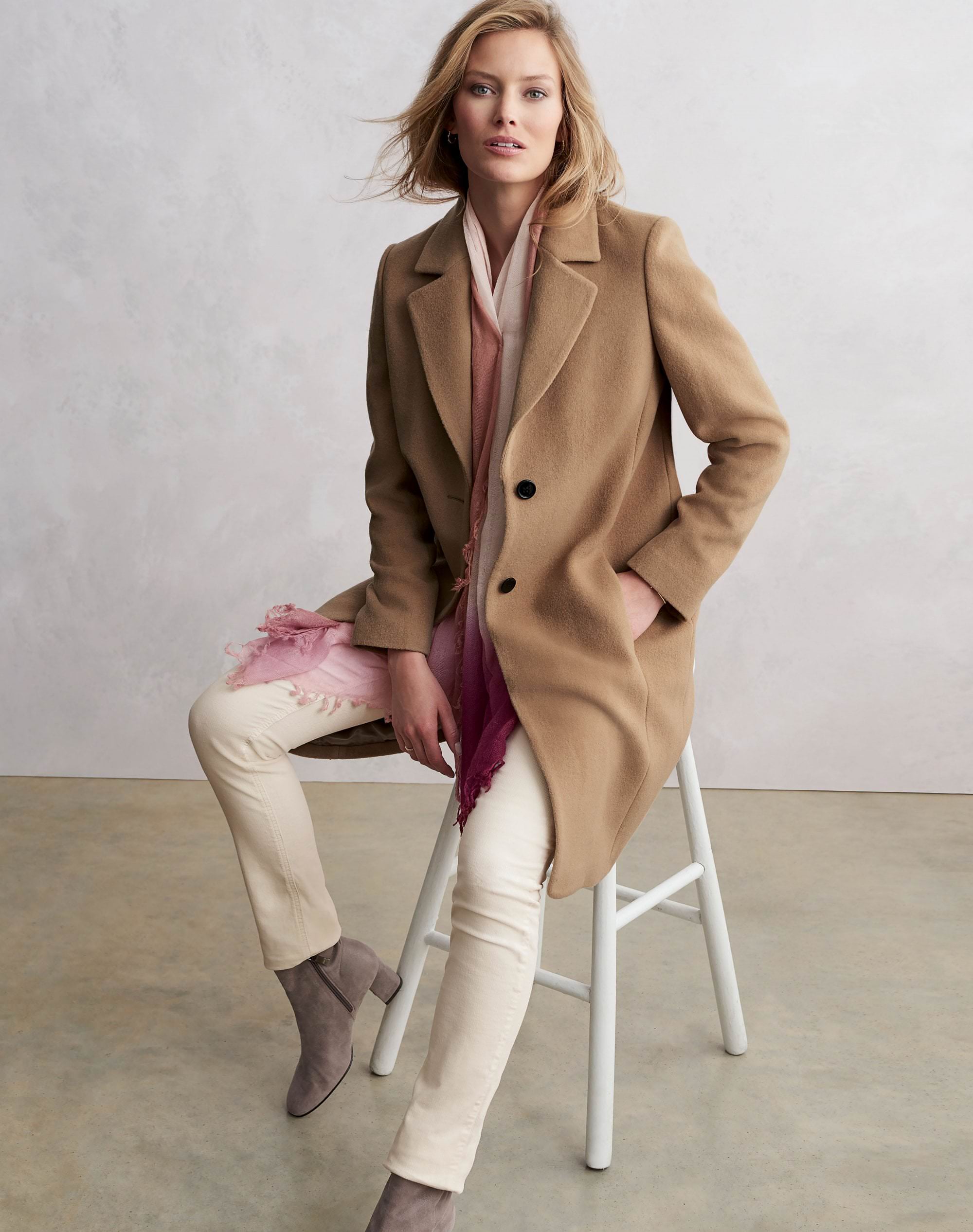 Camel Wool Single Breasted Coat Pure Collection