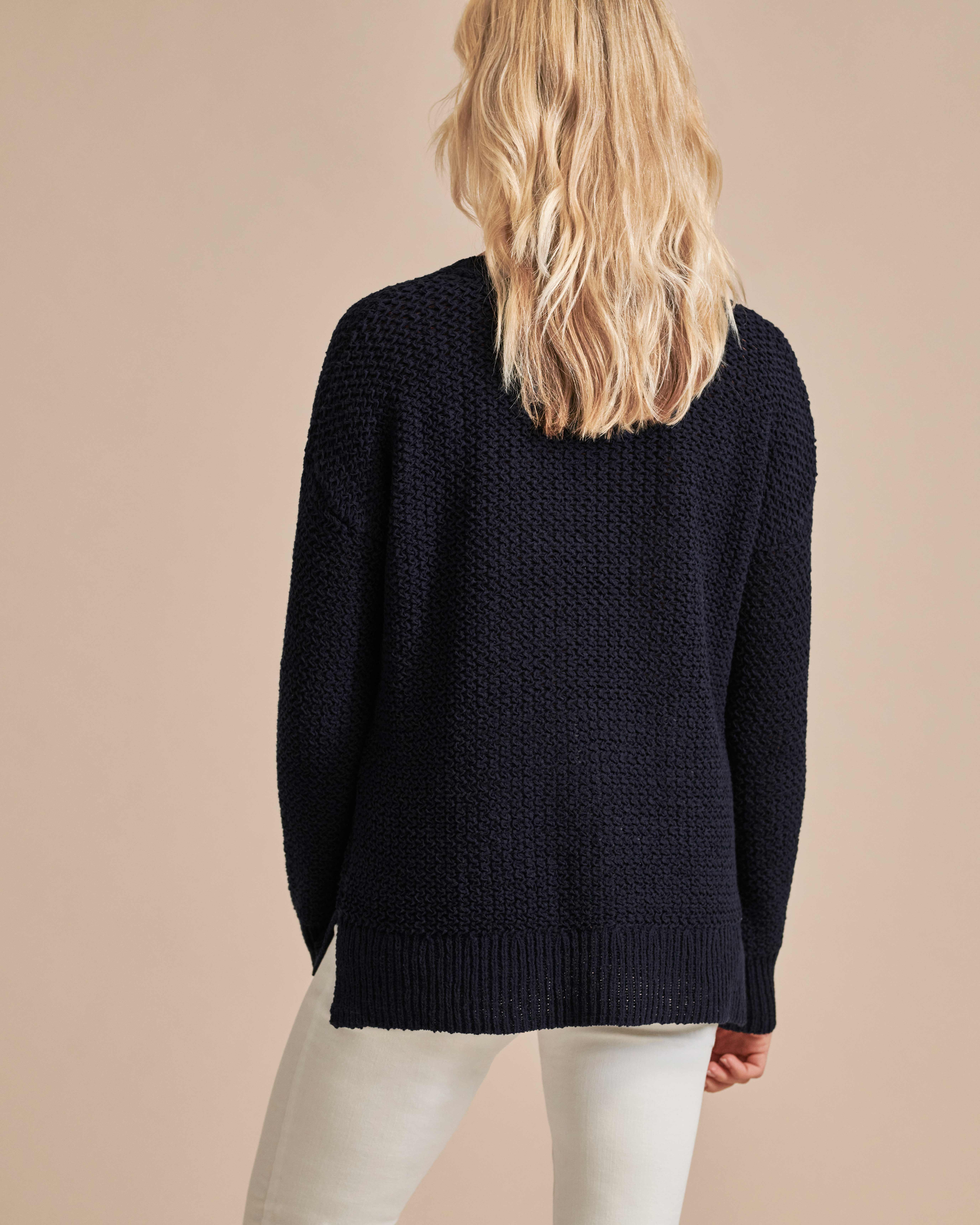 Navy Tape Yarn Textured Sweater Pure Collection