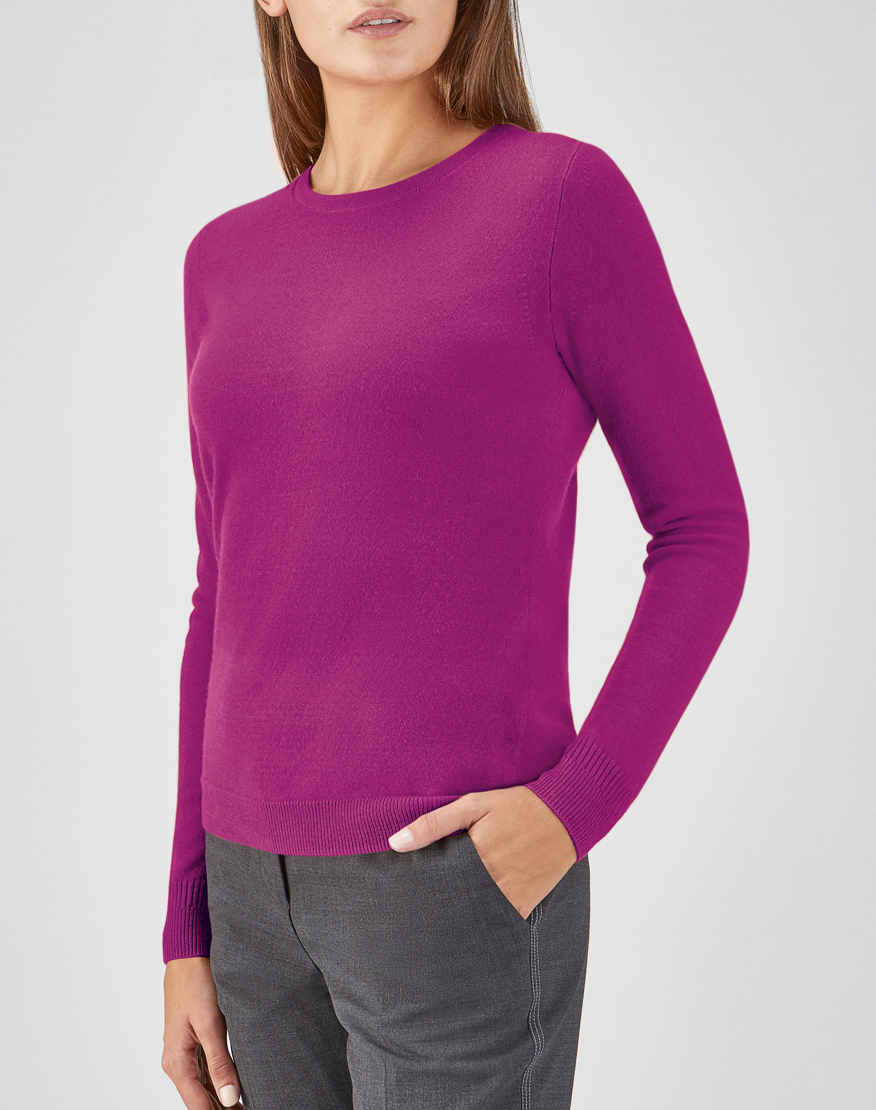 Vivid Magenta | Cashmere Straight Fit Crew Neck Sweater | Pure Collection