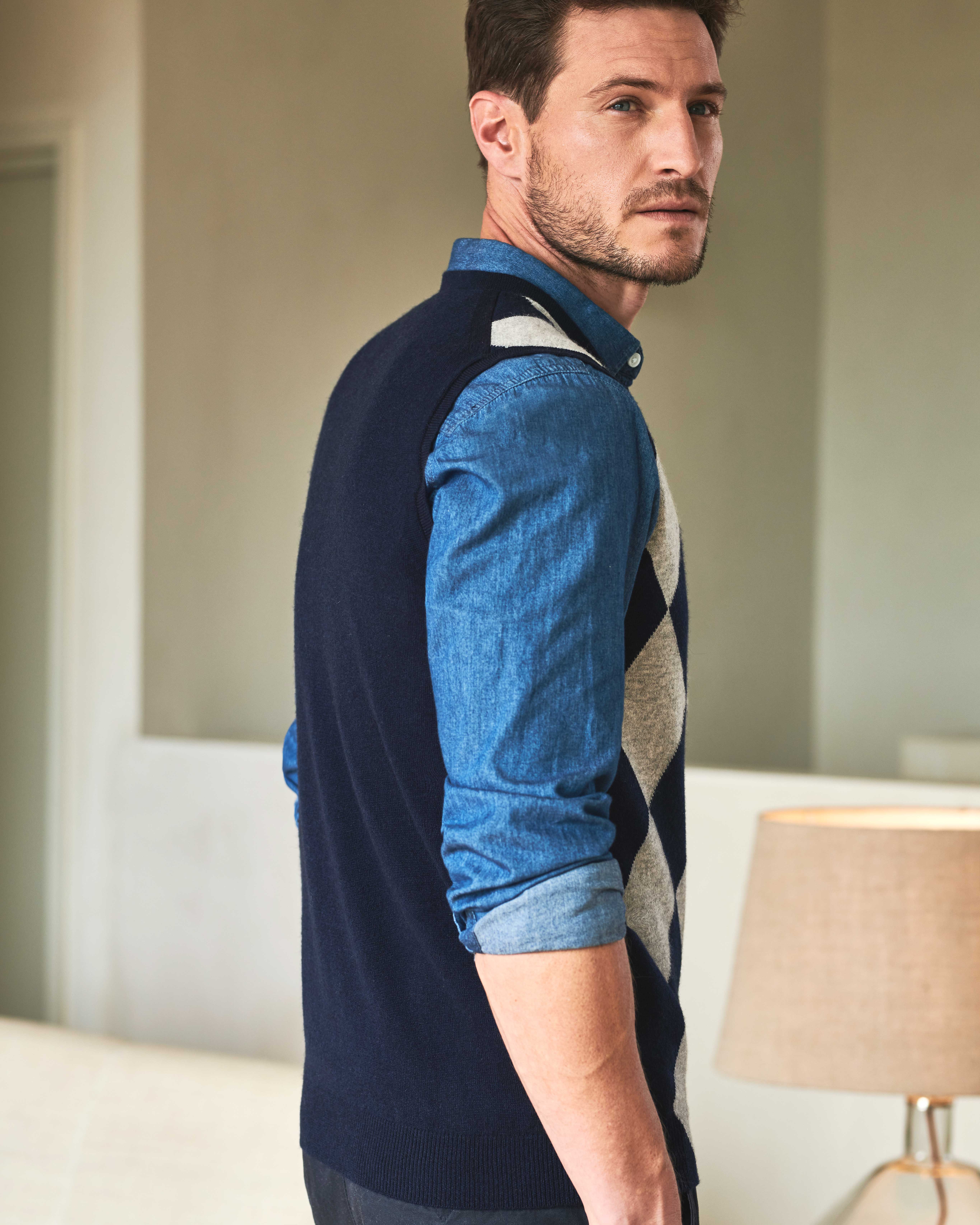 Navy Argyle Mens Vest Pure Collection
