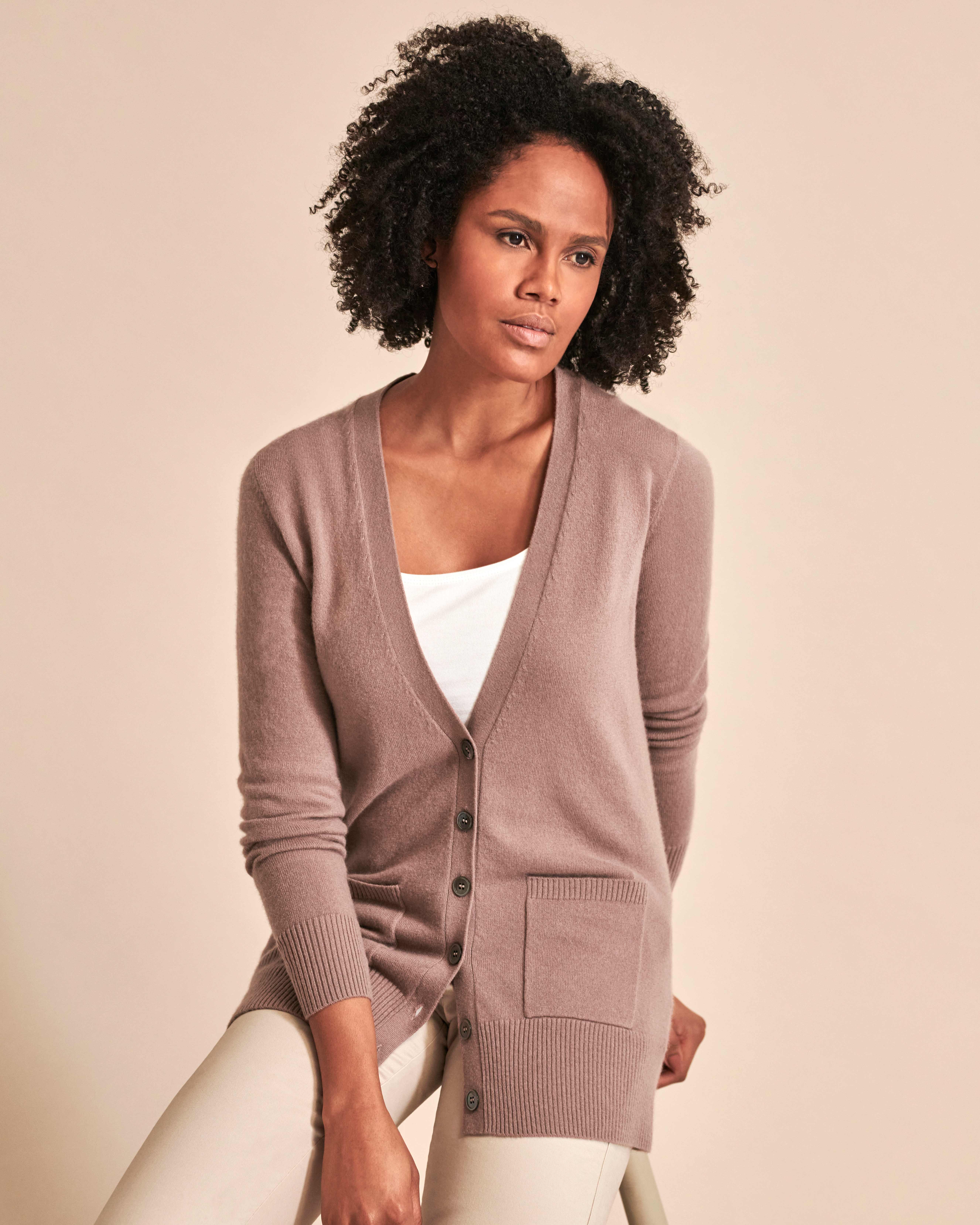 Mushroom Cashmere Boyfriend Cardigan Pure Collection