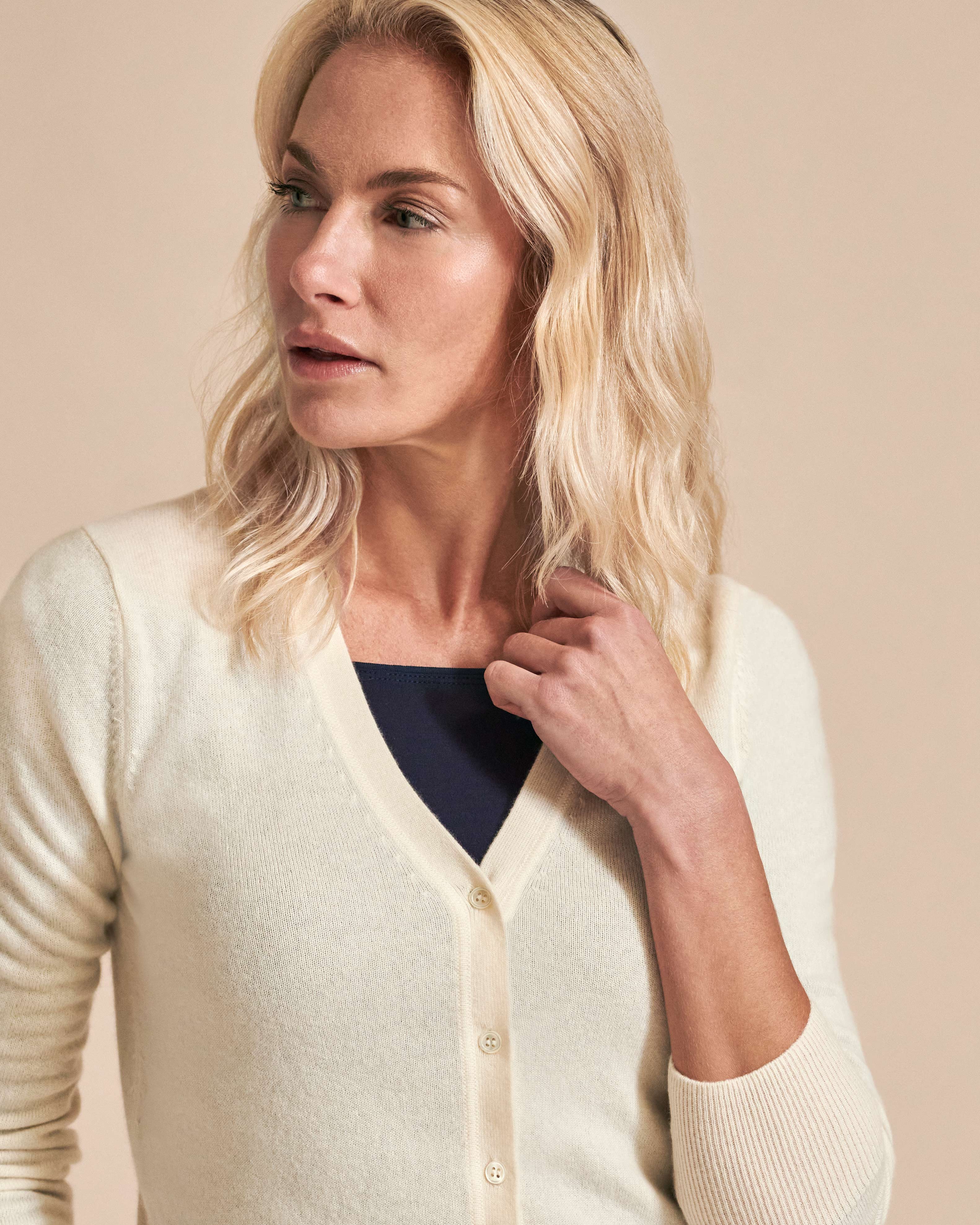 Soft White | Cashmere V Neck Cardigan | Pure Collection