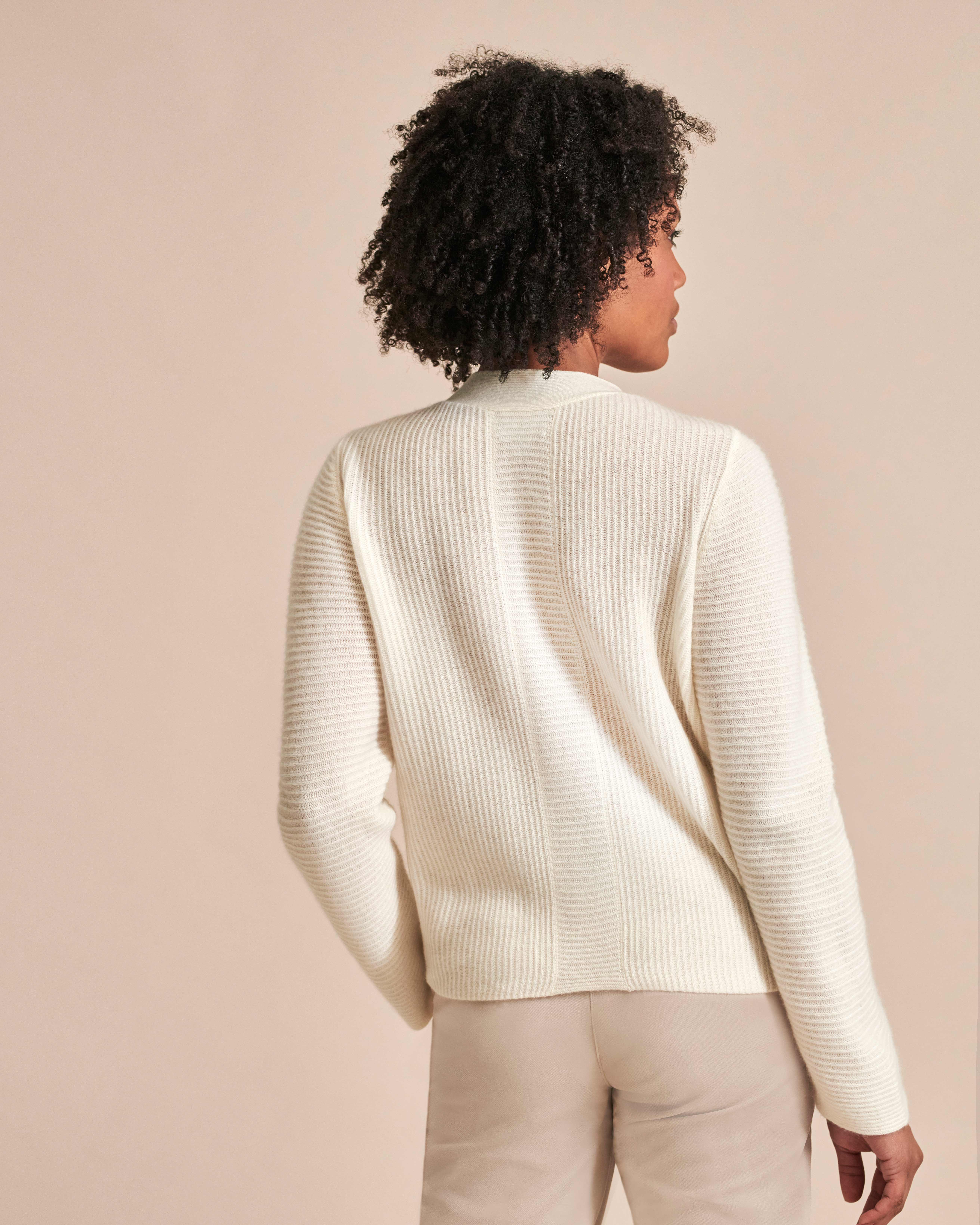 Soft White | Organic Cashmere Ribbed Cardigan | Pure Collection
