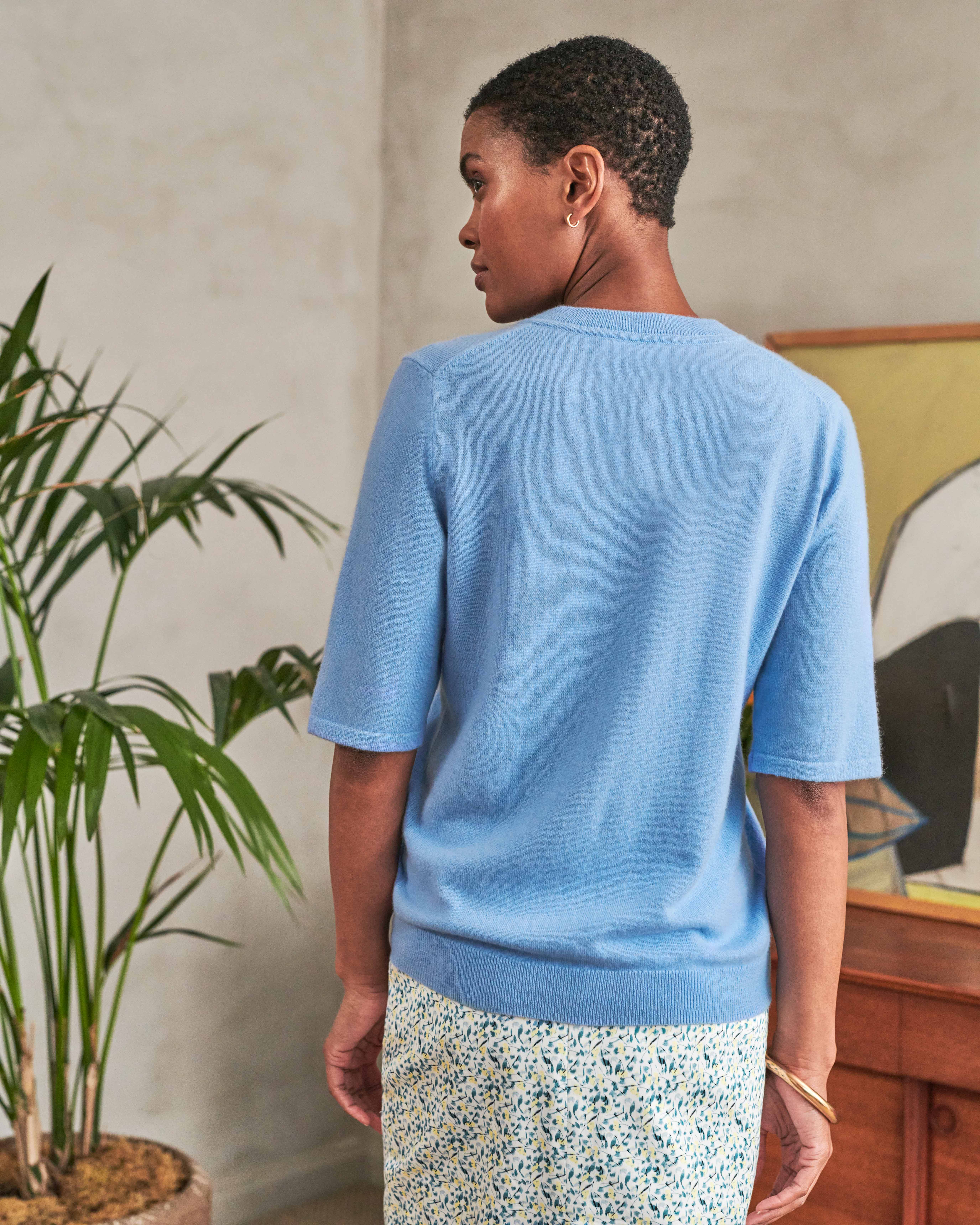 Cornflower Cashmere V Neck TShirt Pure Collection