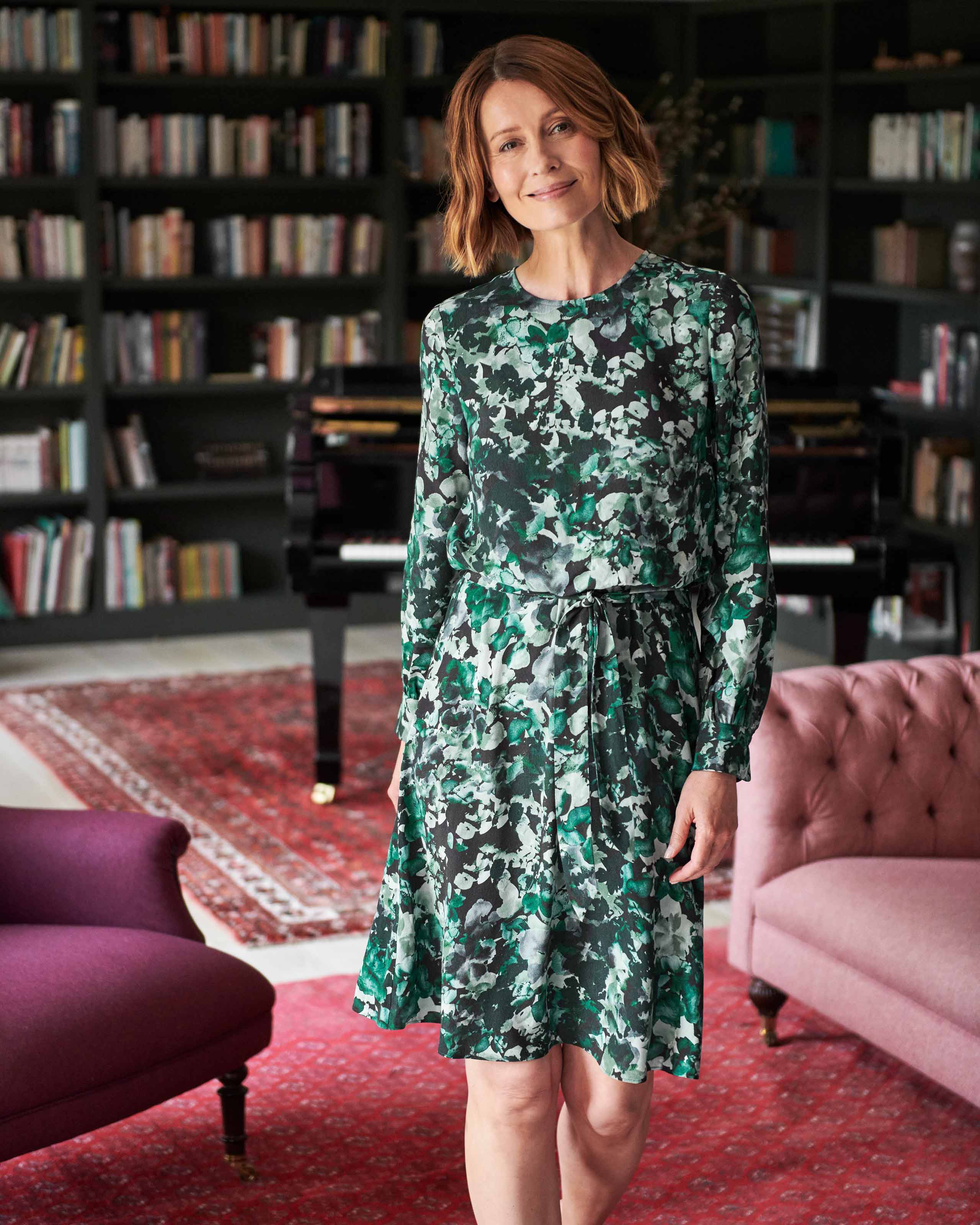 Green Floral Knee Length Dress Pure Collection