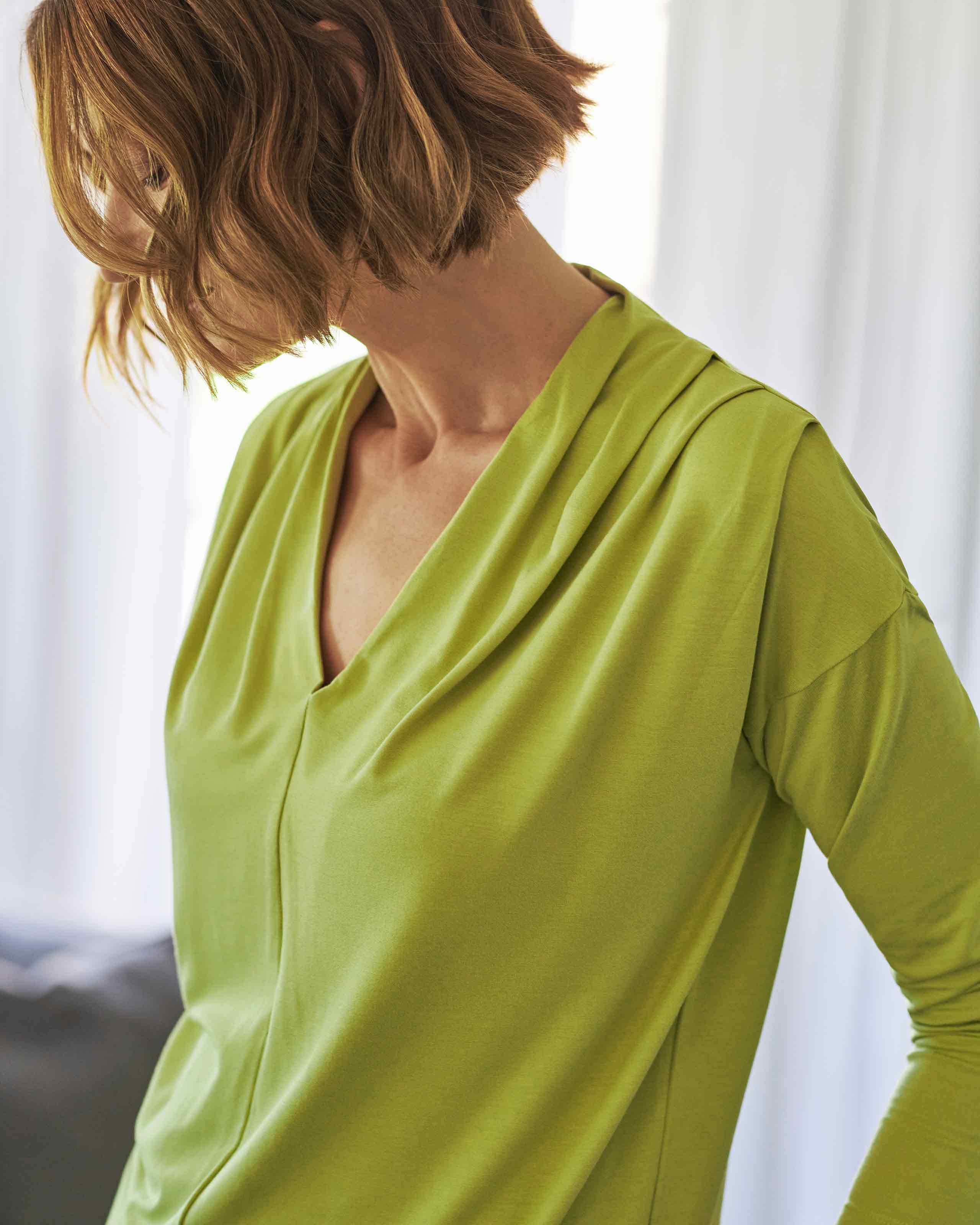 Chartreuse | Relaxed Pleat Shoulder Top | Pure Collection