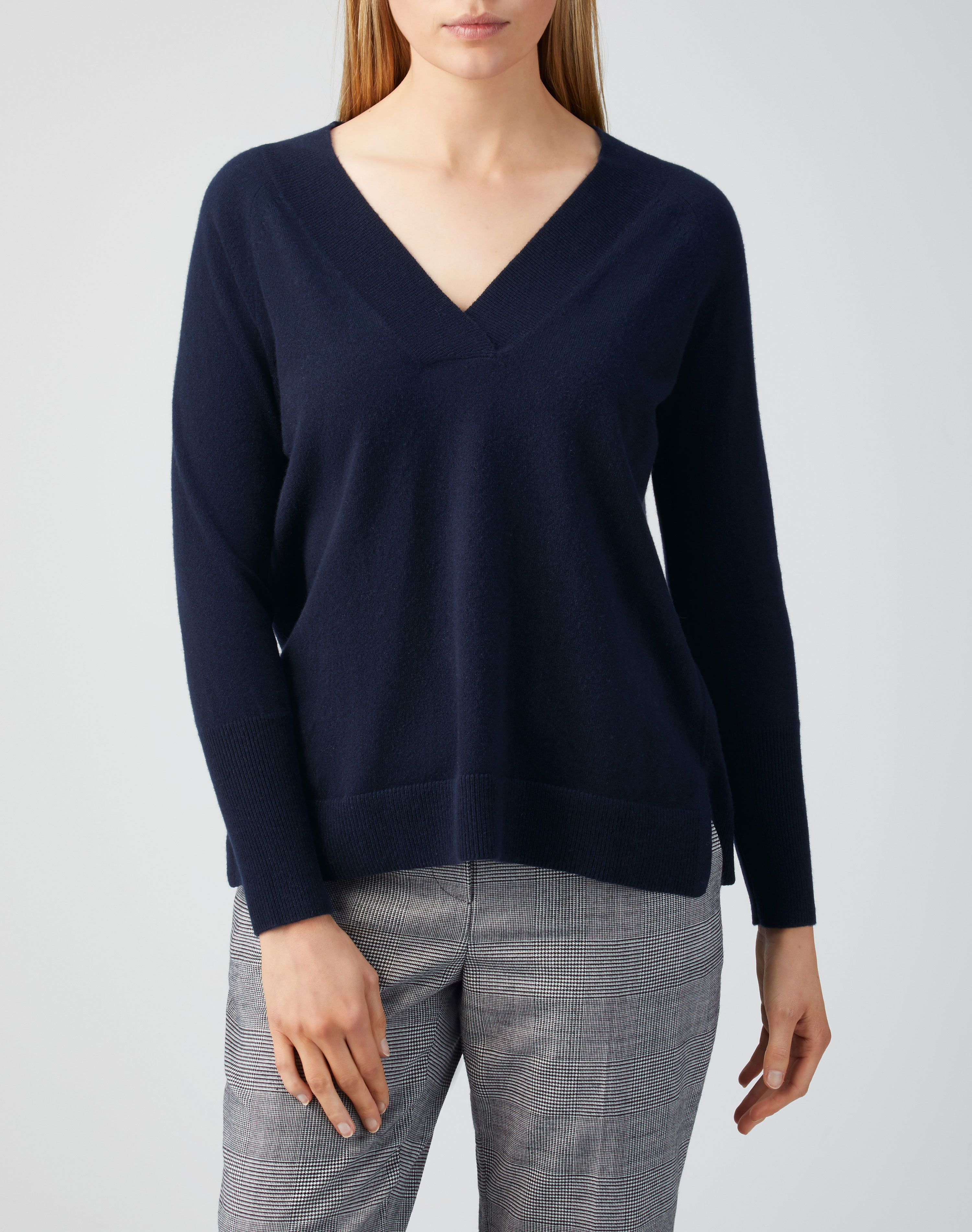 Navy Cashmere Wide V Neck Sweater Pure Collection