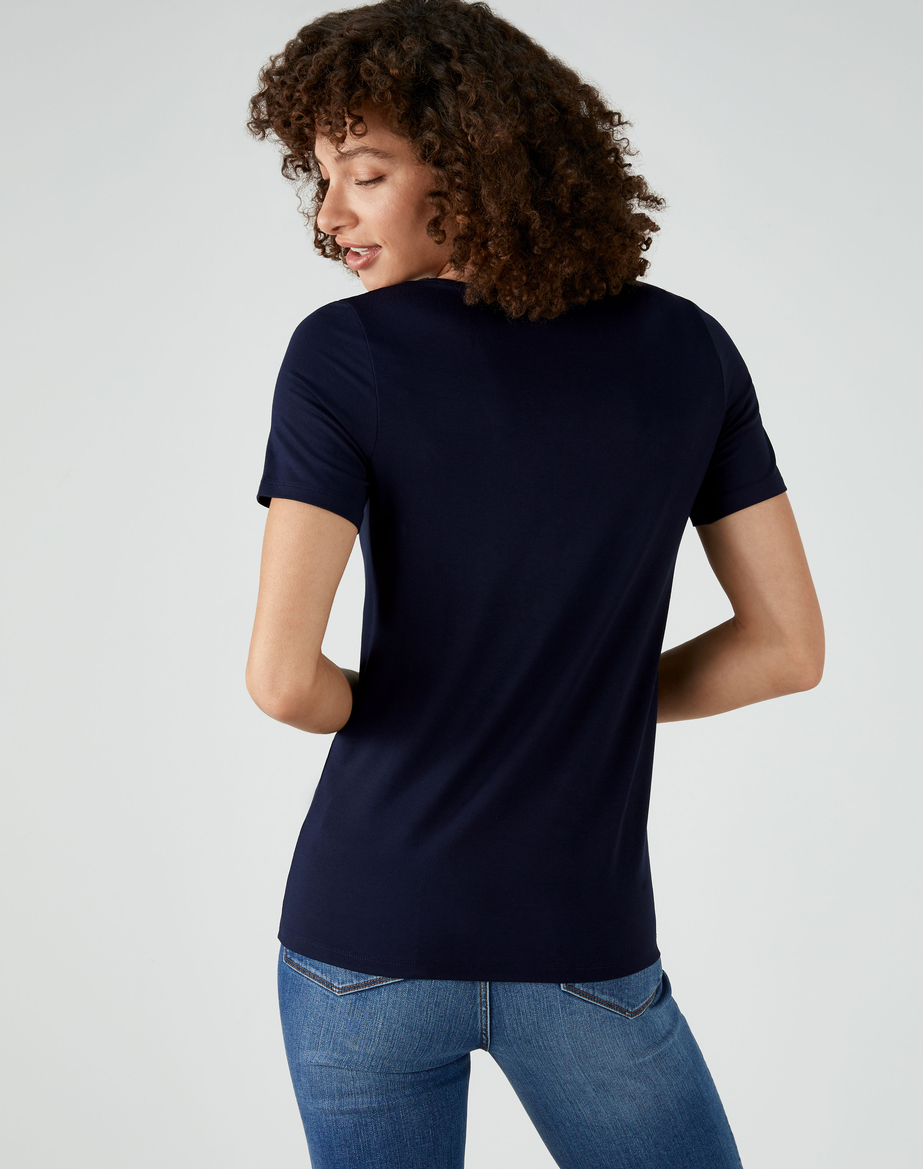 French Navy | Soft Jersey V Neck Top | Pure Collection