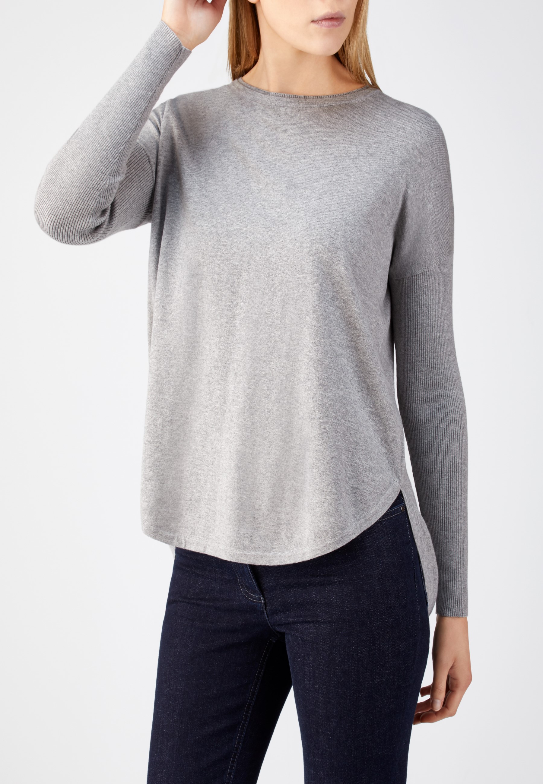 Heather Dove | Ultra Soft Merino Split Back Sweater | Pure Collection