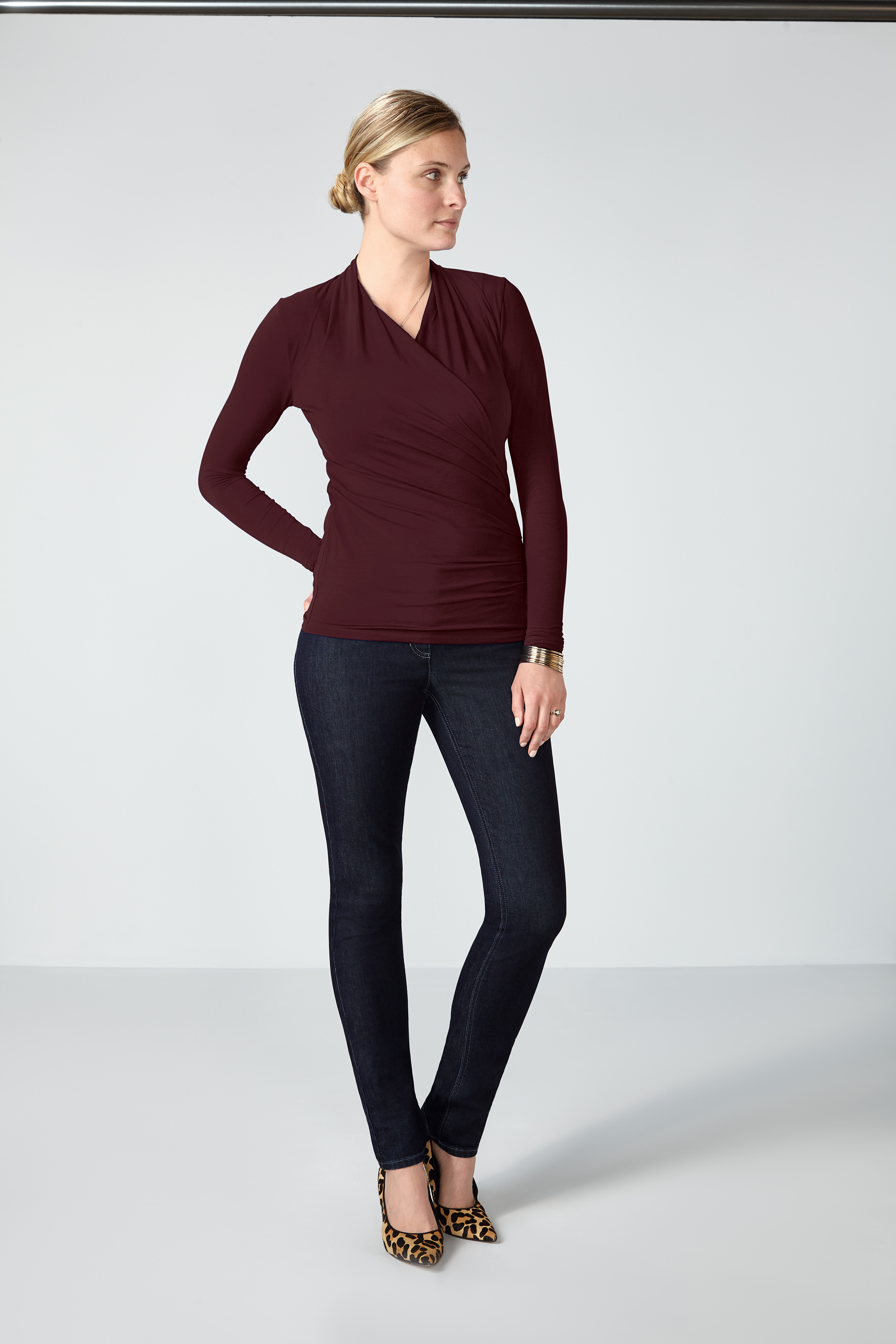 Deep Plum Soft Jersey Wrap Top Pure Collection