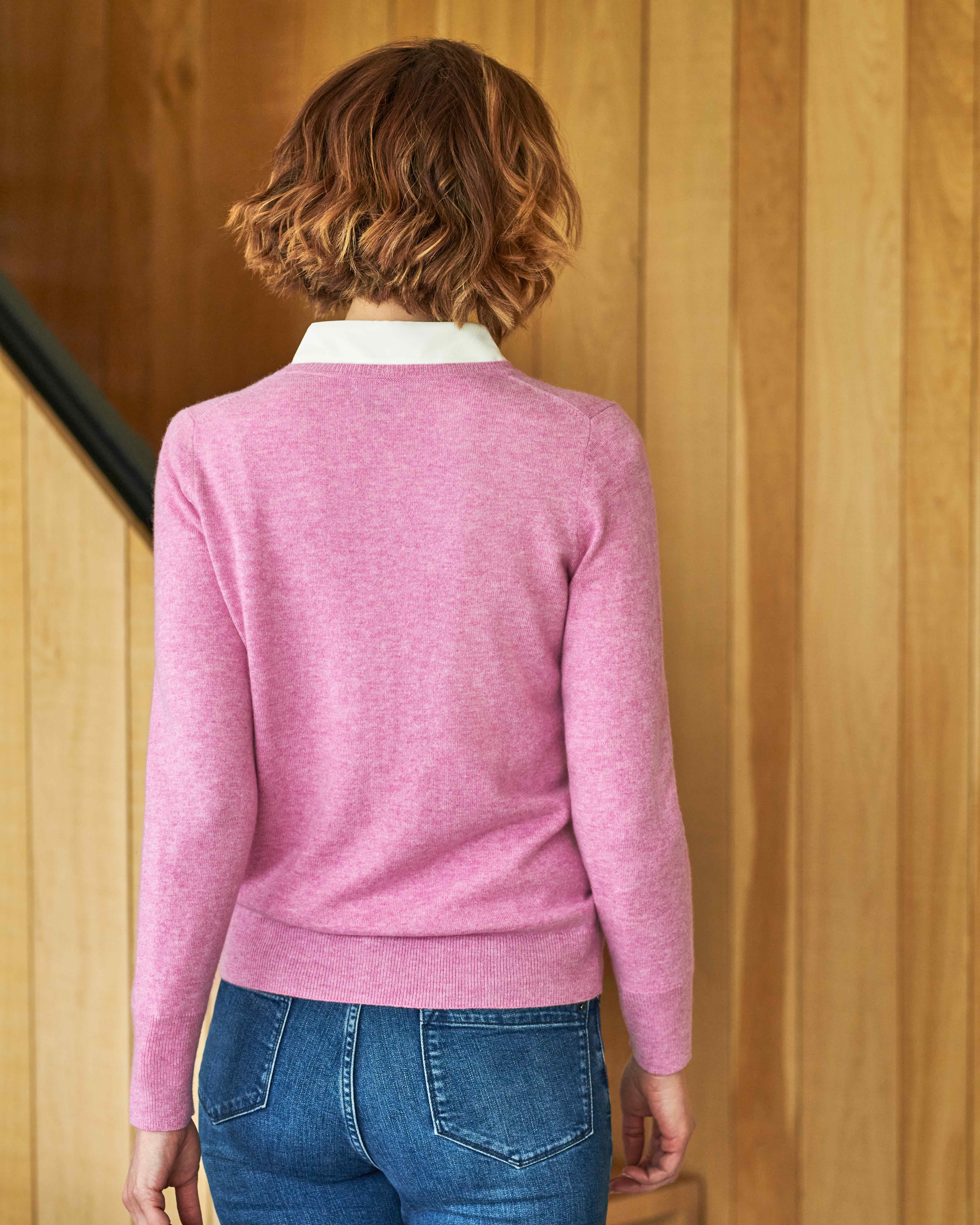 Heather Pink | Cashmere Crew Neck Cardigan | Pure Collection