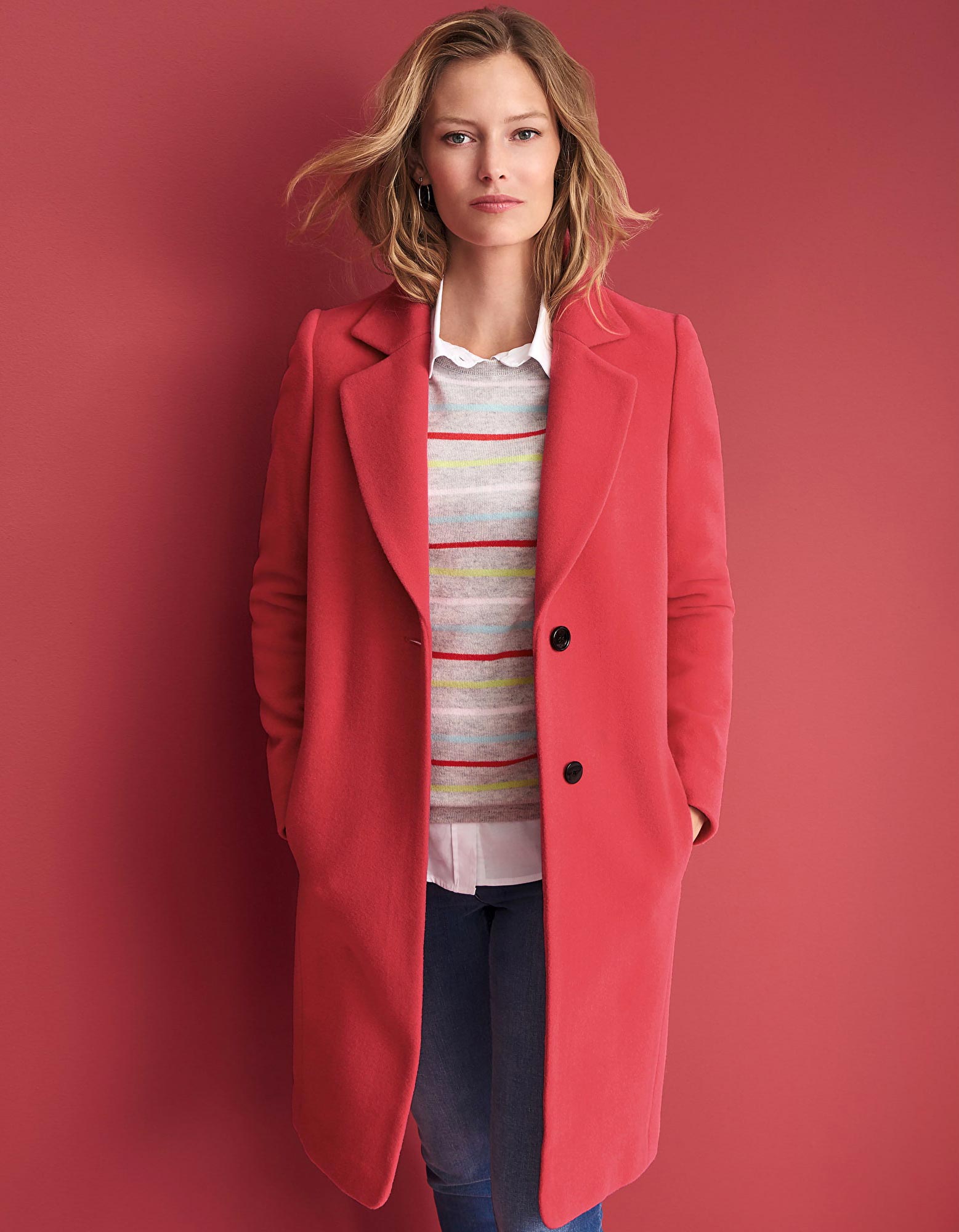 Coral | Wool Single Breasted Coat | Pure Collection