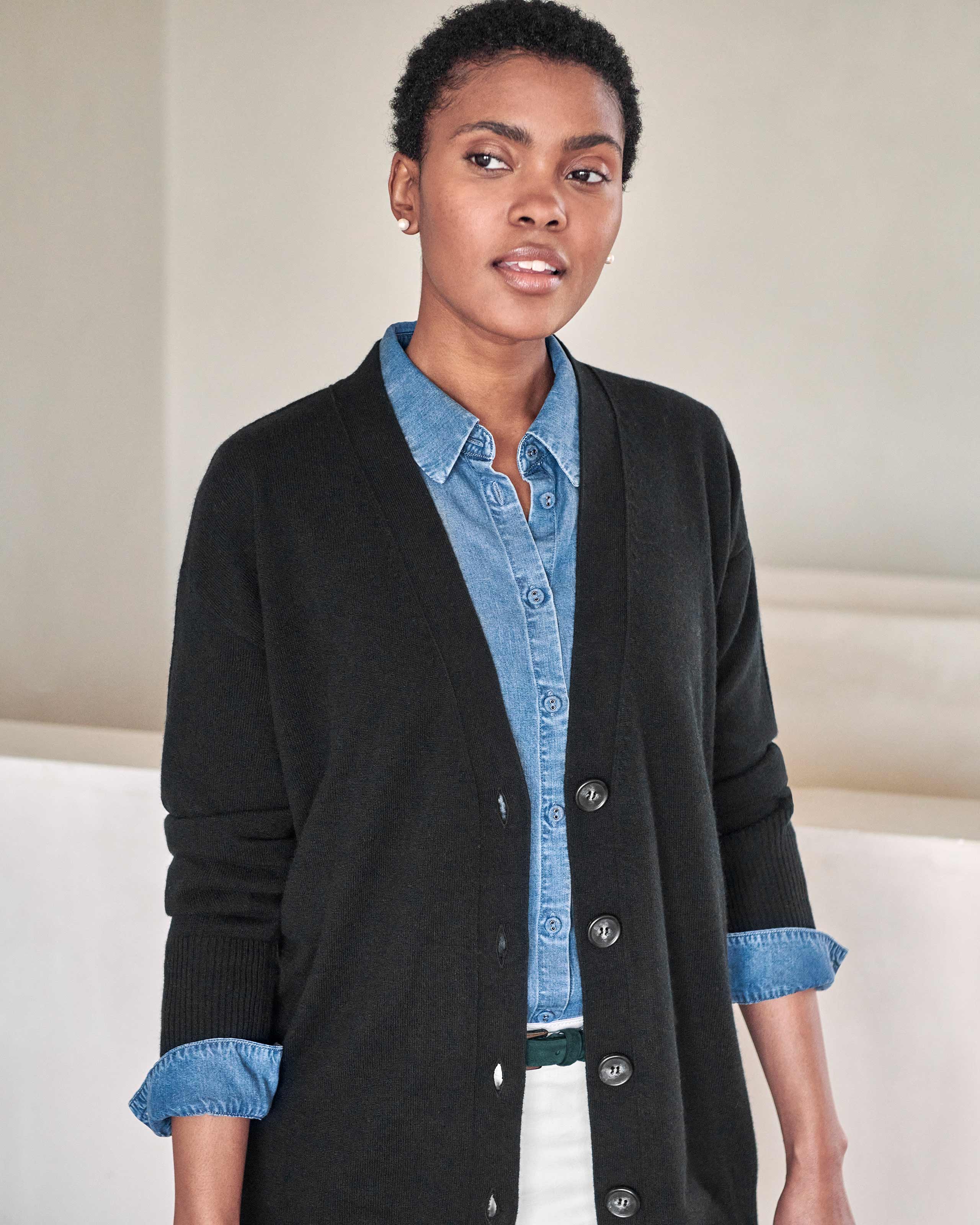 Black | Cashmere Boyfriend Cardigan | Pure Collection