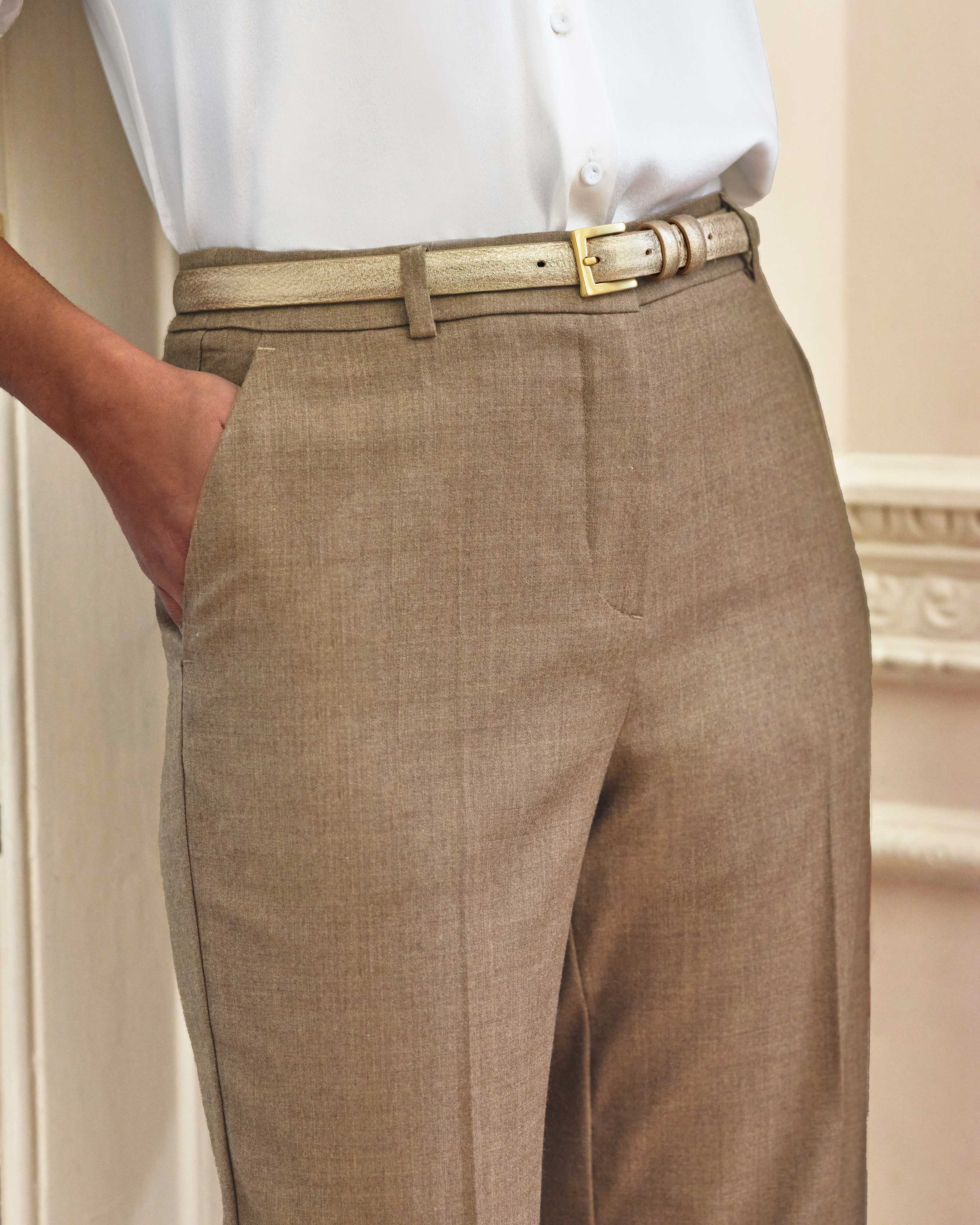 Cassia | Wide-leg trousers with tiered detailing in washed chambray main image 0