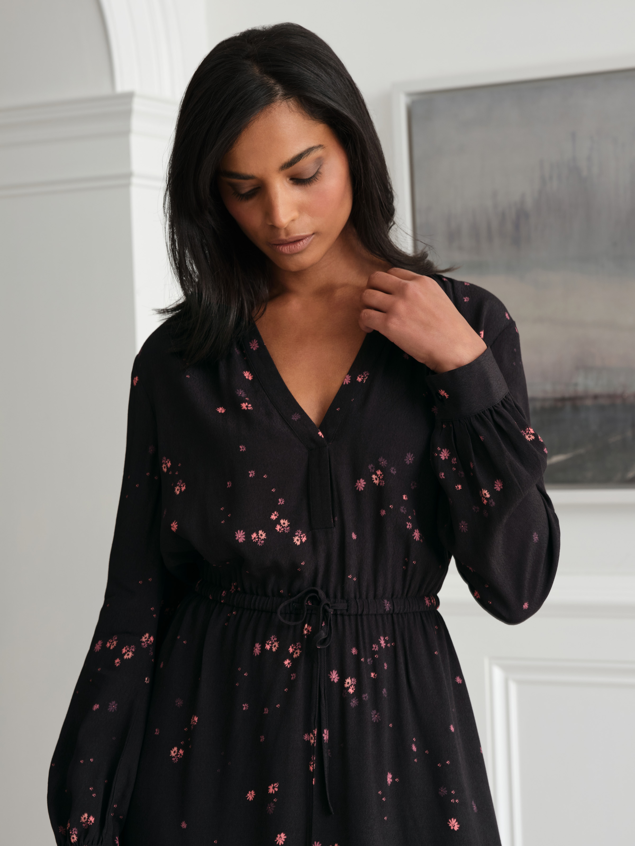 Ditsy Long Sleeve Woven Black - Stone Rose main image 0