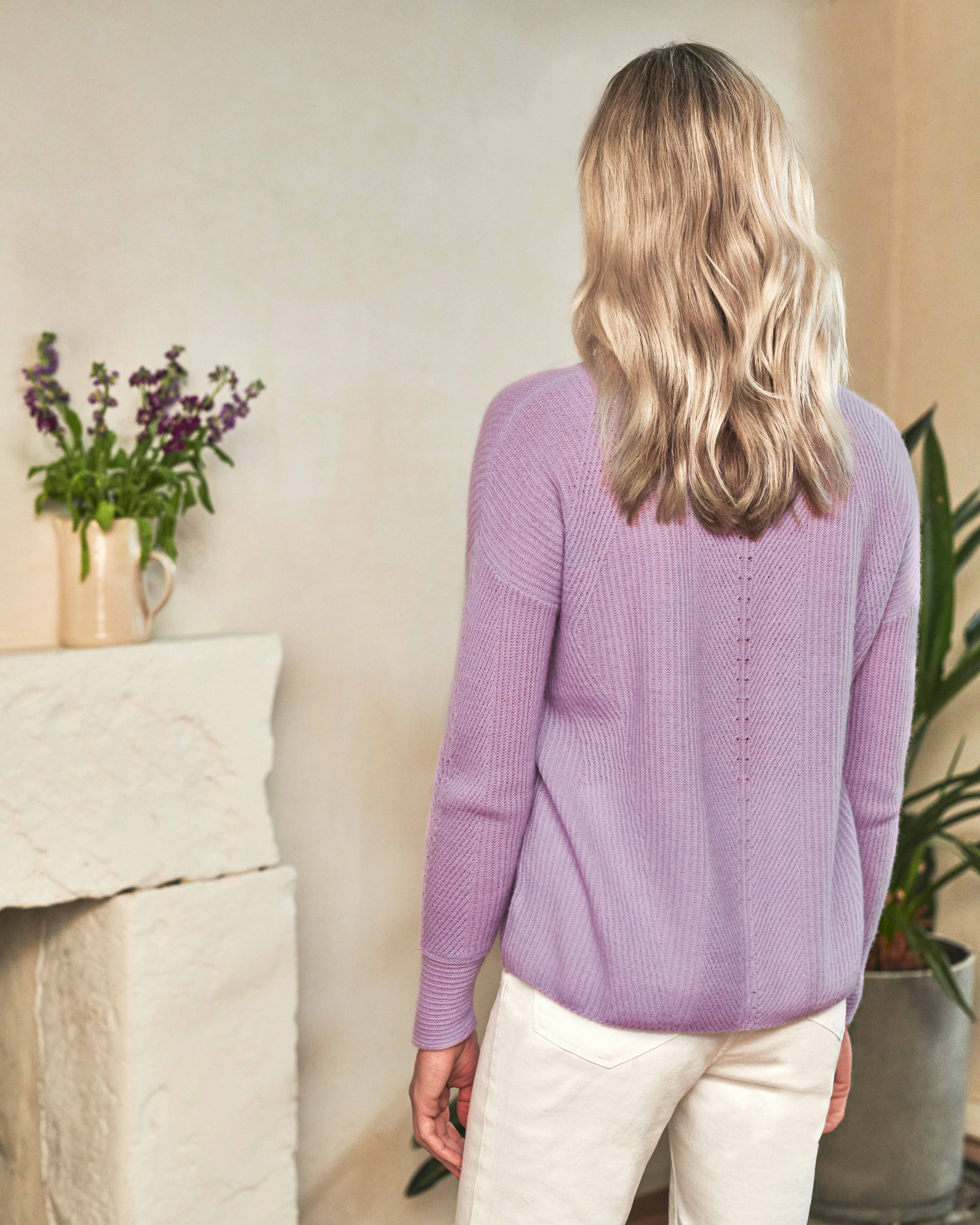 Soft Lilac Gassato Cashmere Textured V Neck Sweater Pure Collection