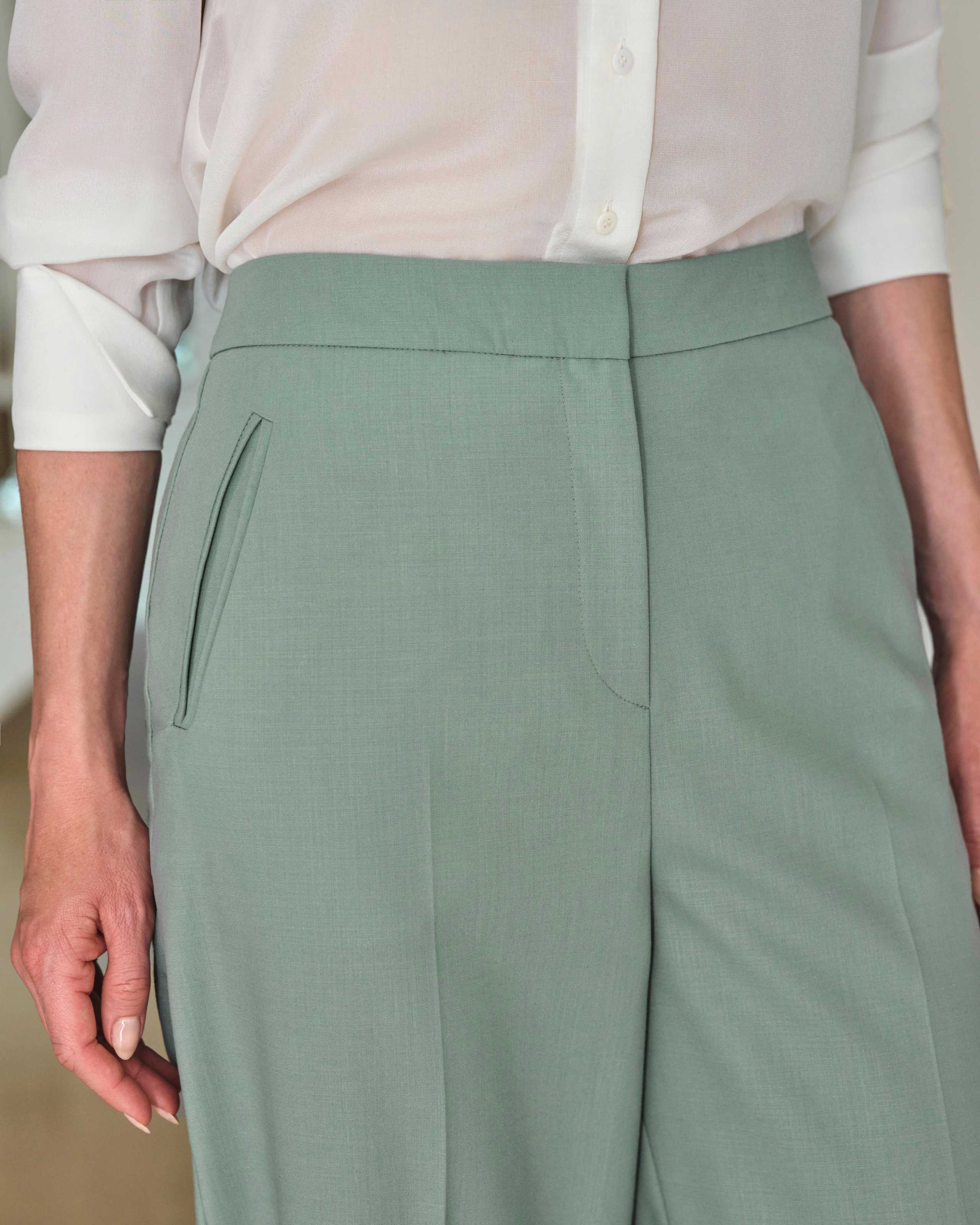 Pomodoro Smart Wide Leg Linen Trouser Green