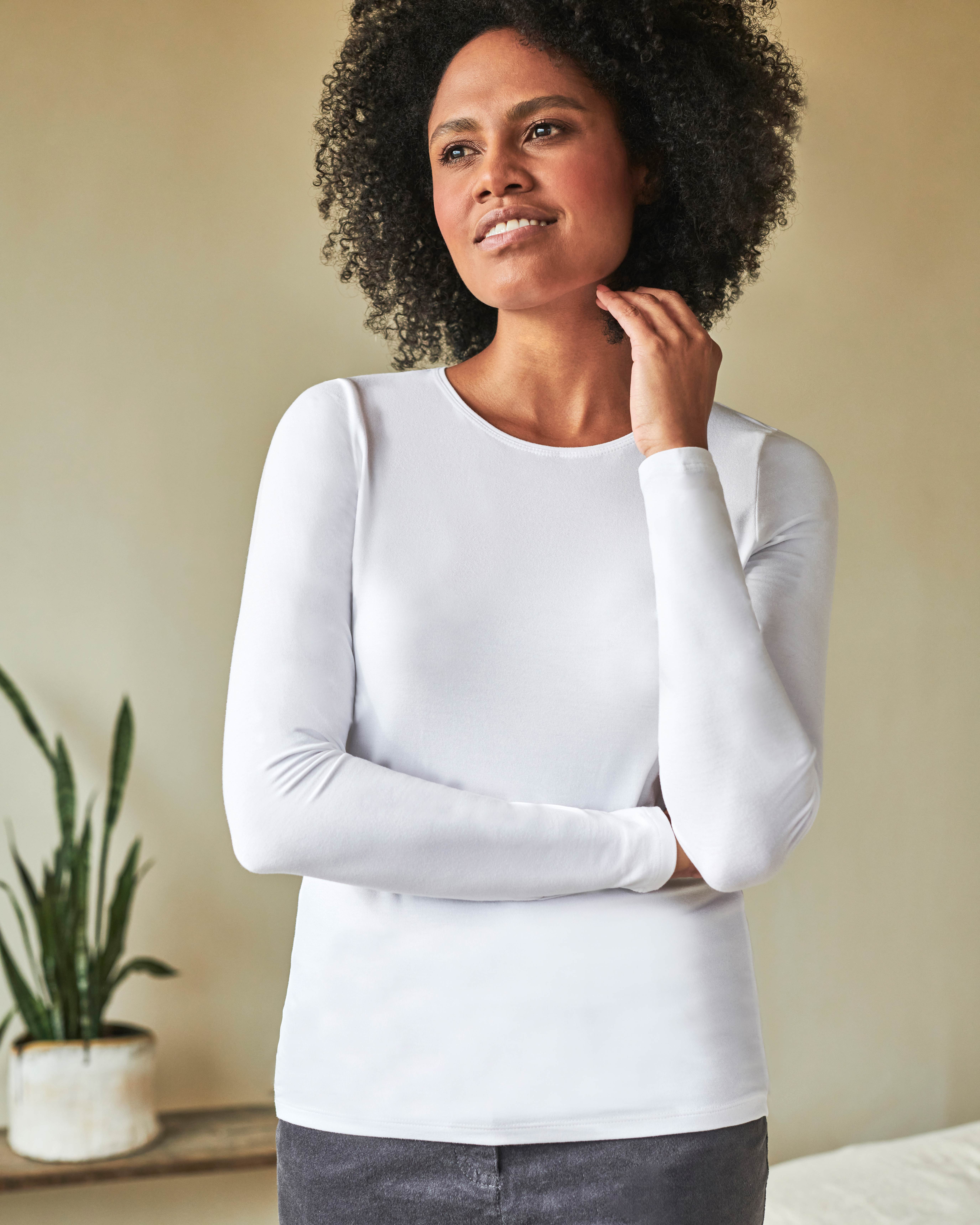 White | Soft Jersey Crew Neck Top | Pure Collection