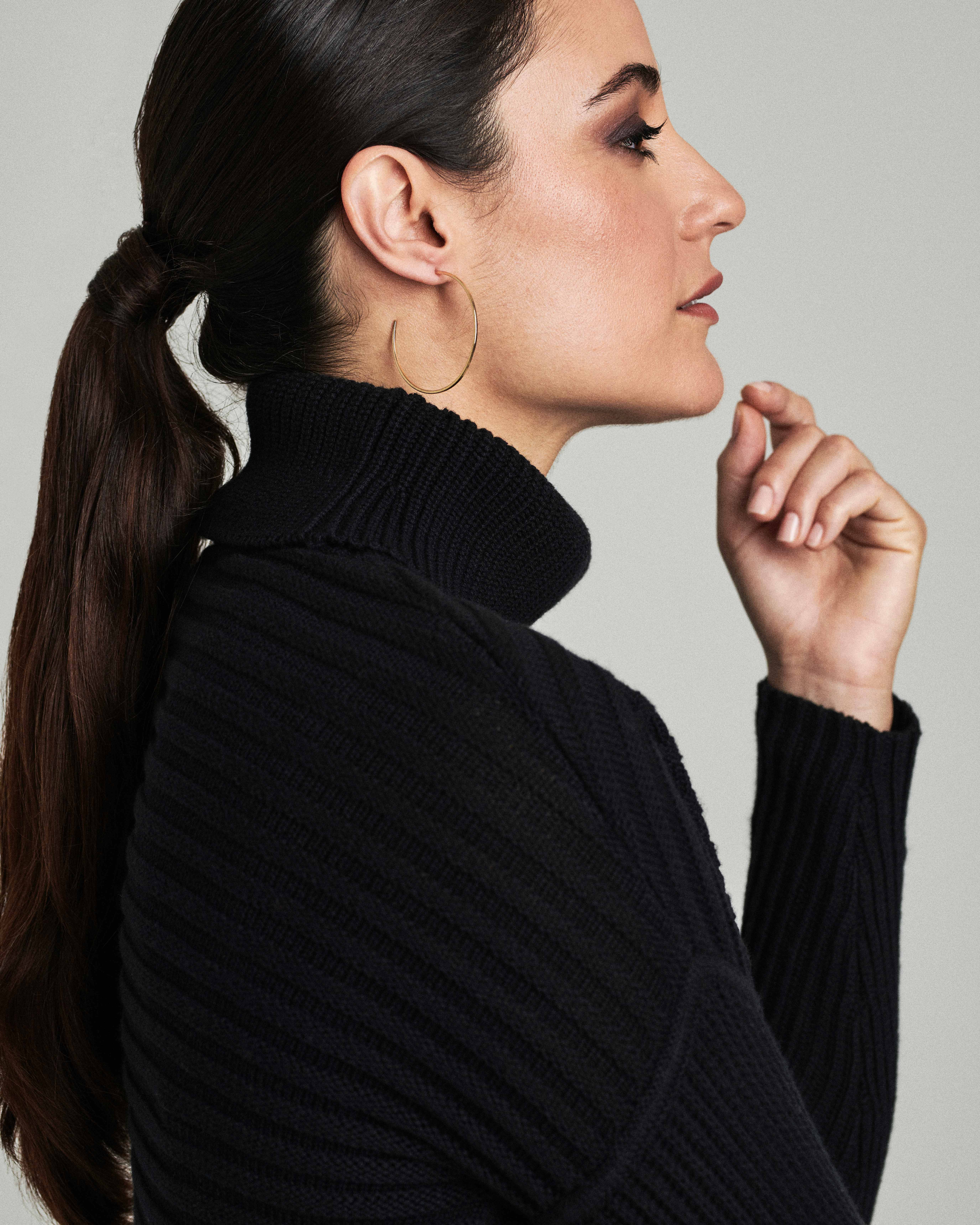 Black | Ribbed Relaxed Polo Neck Sweater | Pure Collection