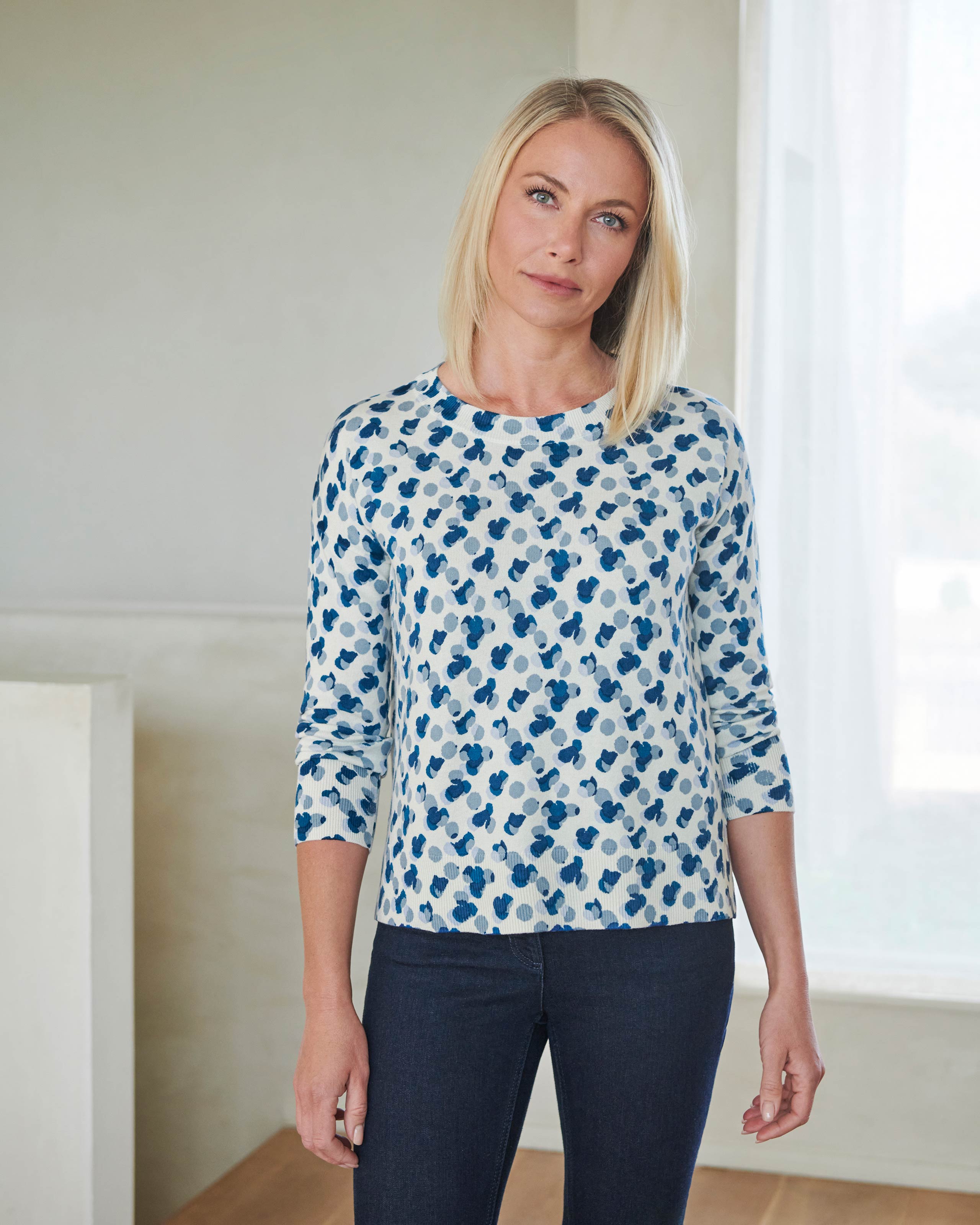 Spot Print | Wool/Cotton Printed Sweatshirt | Pure Collection